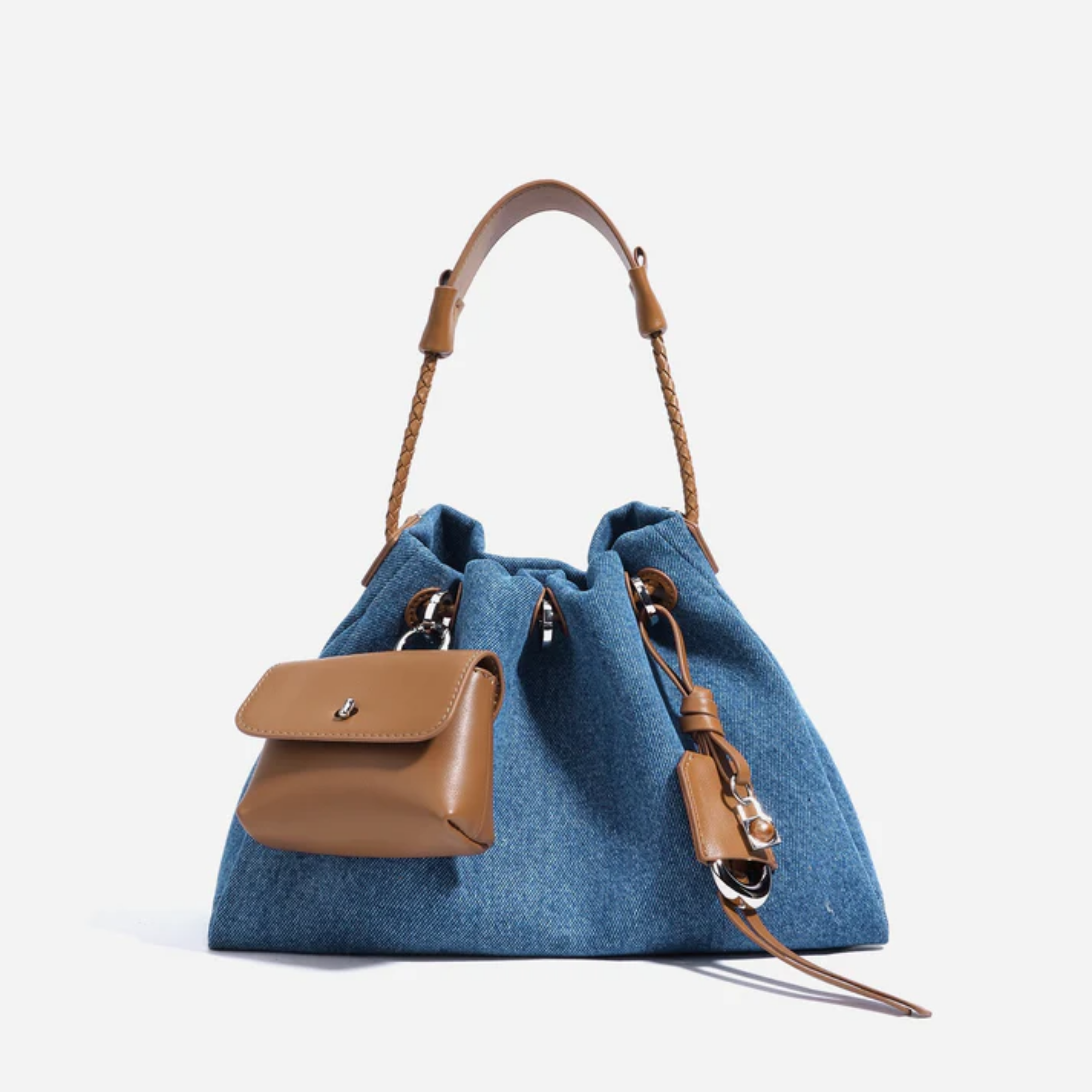 Genuine Leather Denim Patchwork Hobo Bag for Everyday Use