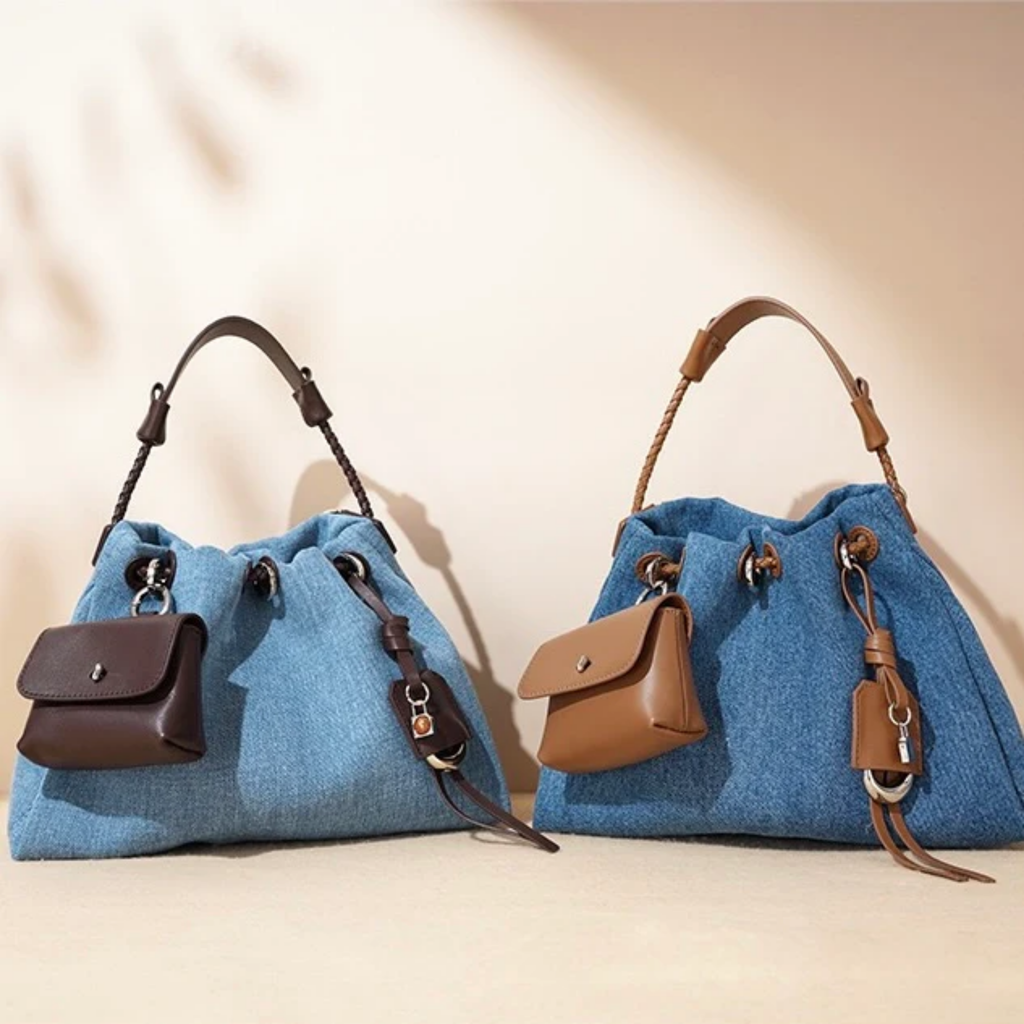 Genuine Leather Denim Patchwork Hobo Bag for Everyday Use