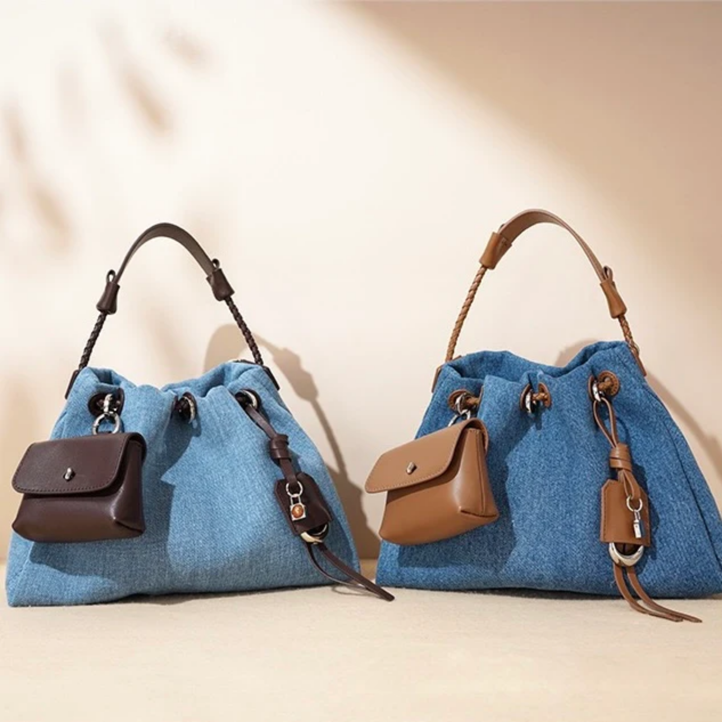 Genuine Leather Denim Patchwork Hobo Bag for Everyday Use