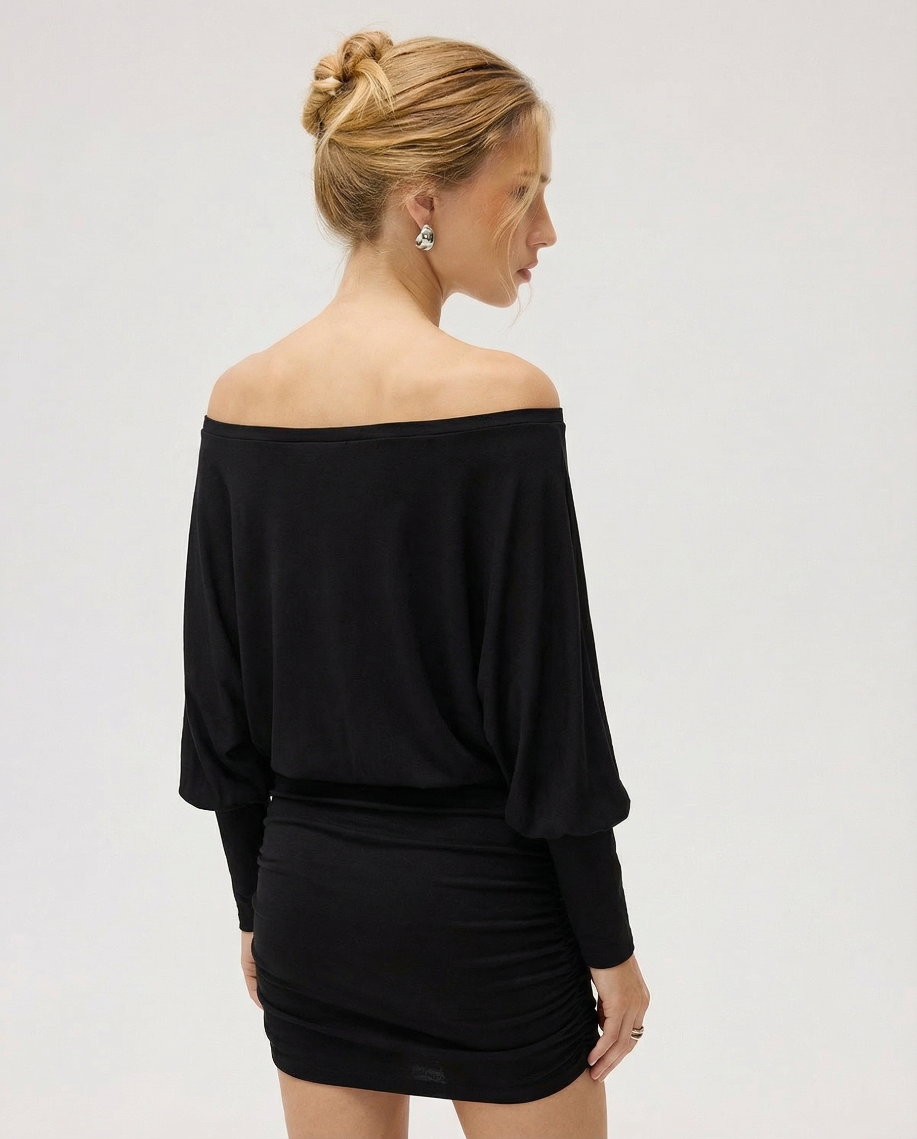 Ruched Mini Dress with Draped Top and Fitted Skirt for Casual Wear