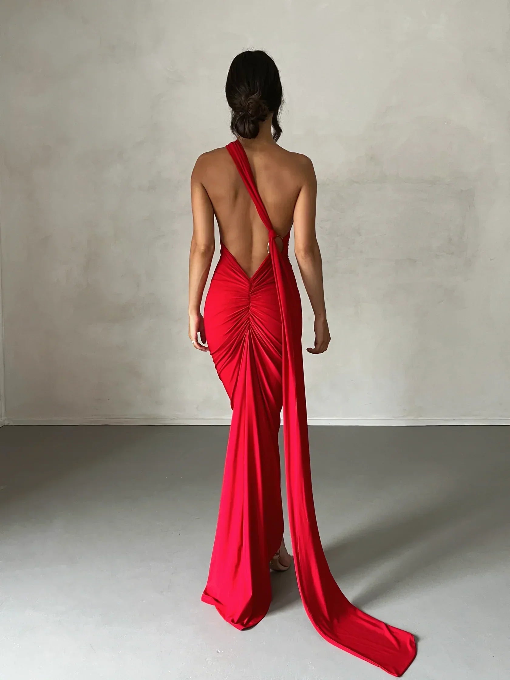 One-Shoulder Grecian Maxi Dress | Versatile Sash Design for Evening Wear