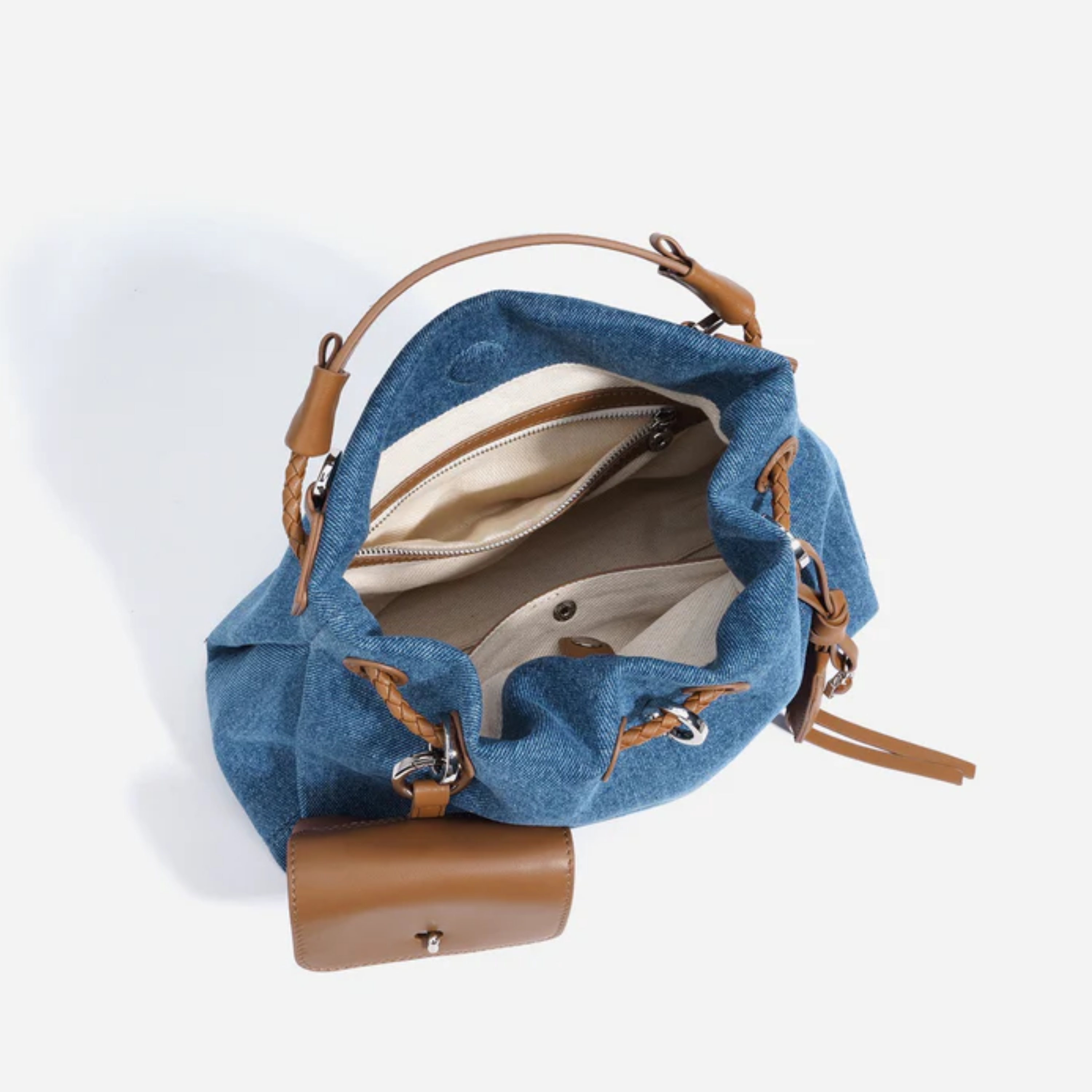 Genuine Leather Denim Patchwork Hobo Bag for Everyday Use
