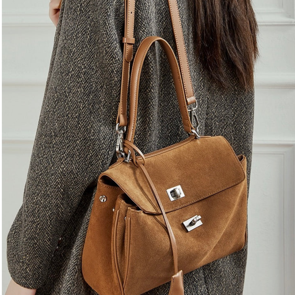 Soft Suede Leather Top-Handle Bag for Everyday Use - Stylish and Versatile