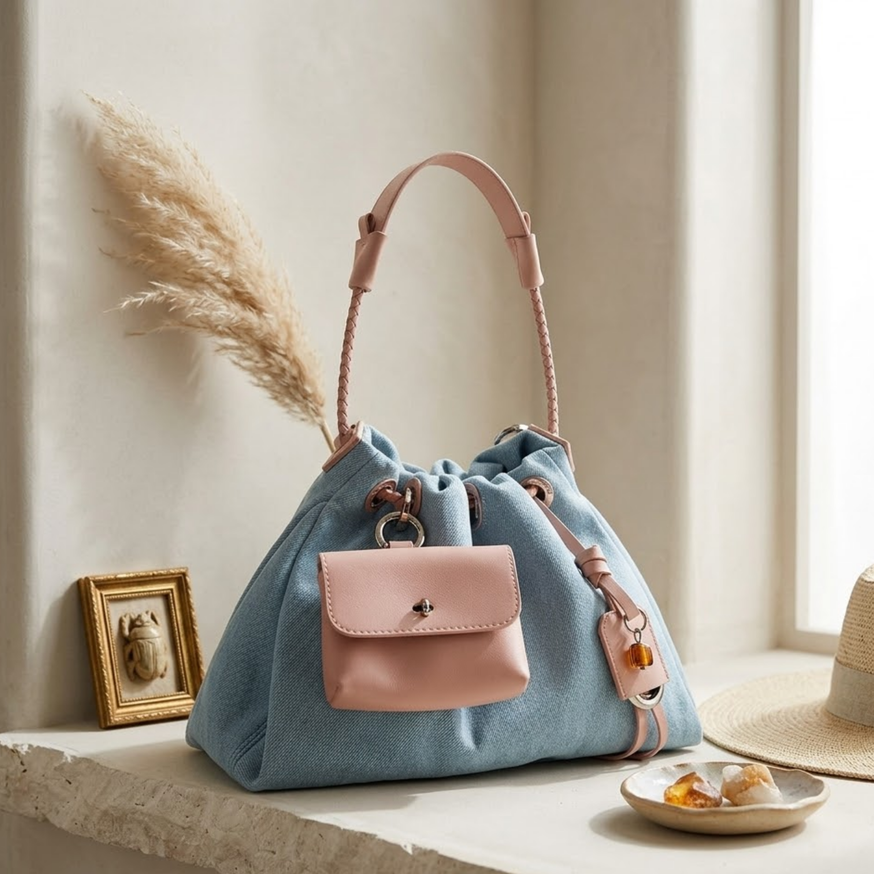 Genuine Leather Denim Patchwork Hobo Bag for Everyday Use