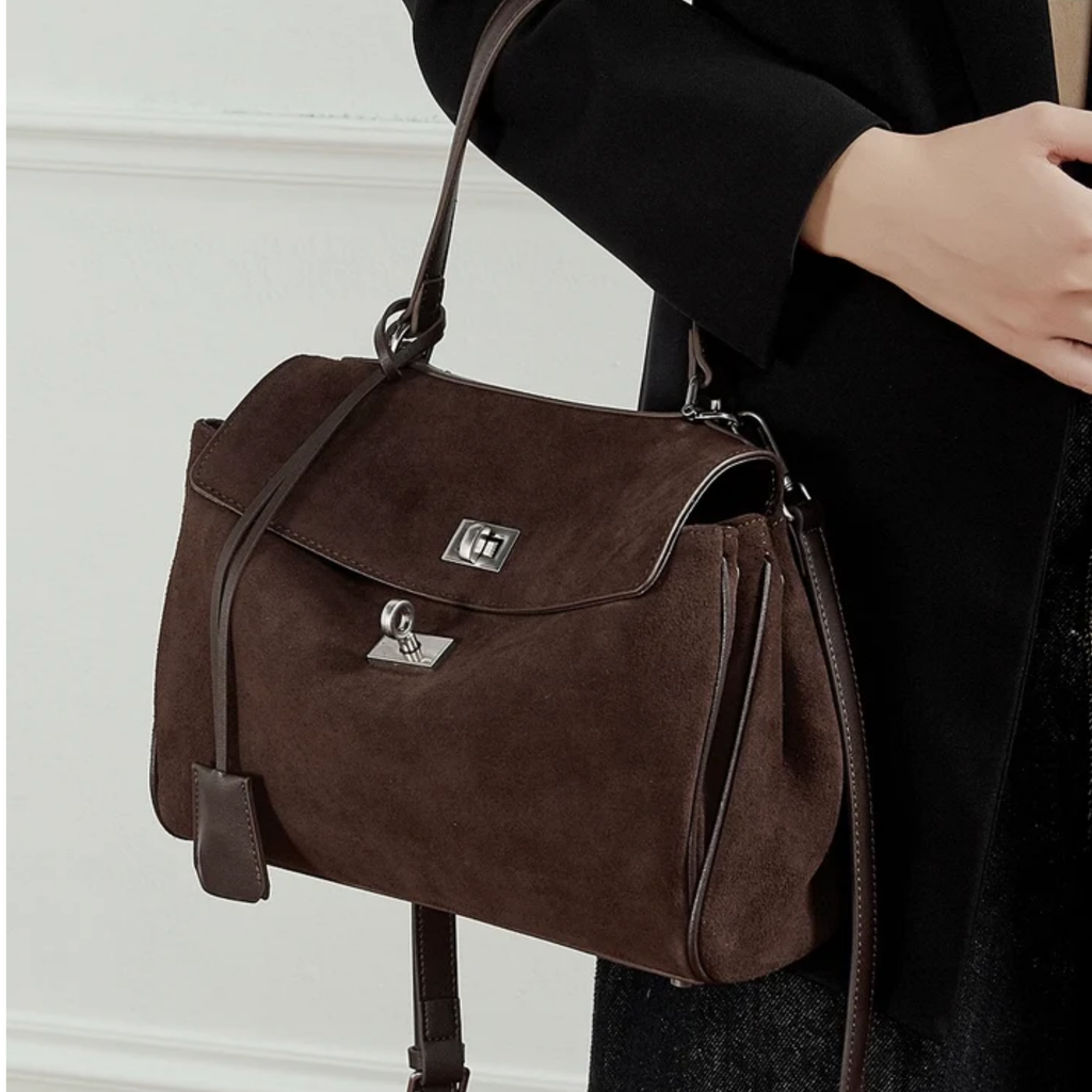 Soft Suede Leather Top-Handle Bag for Everyday Use - Stylish and Versatile