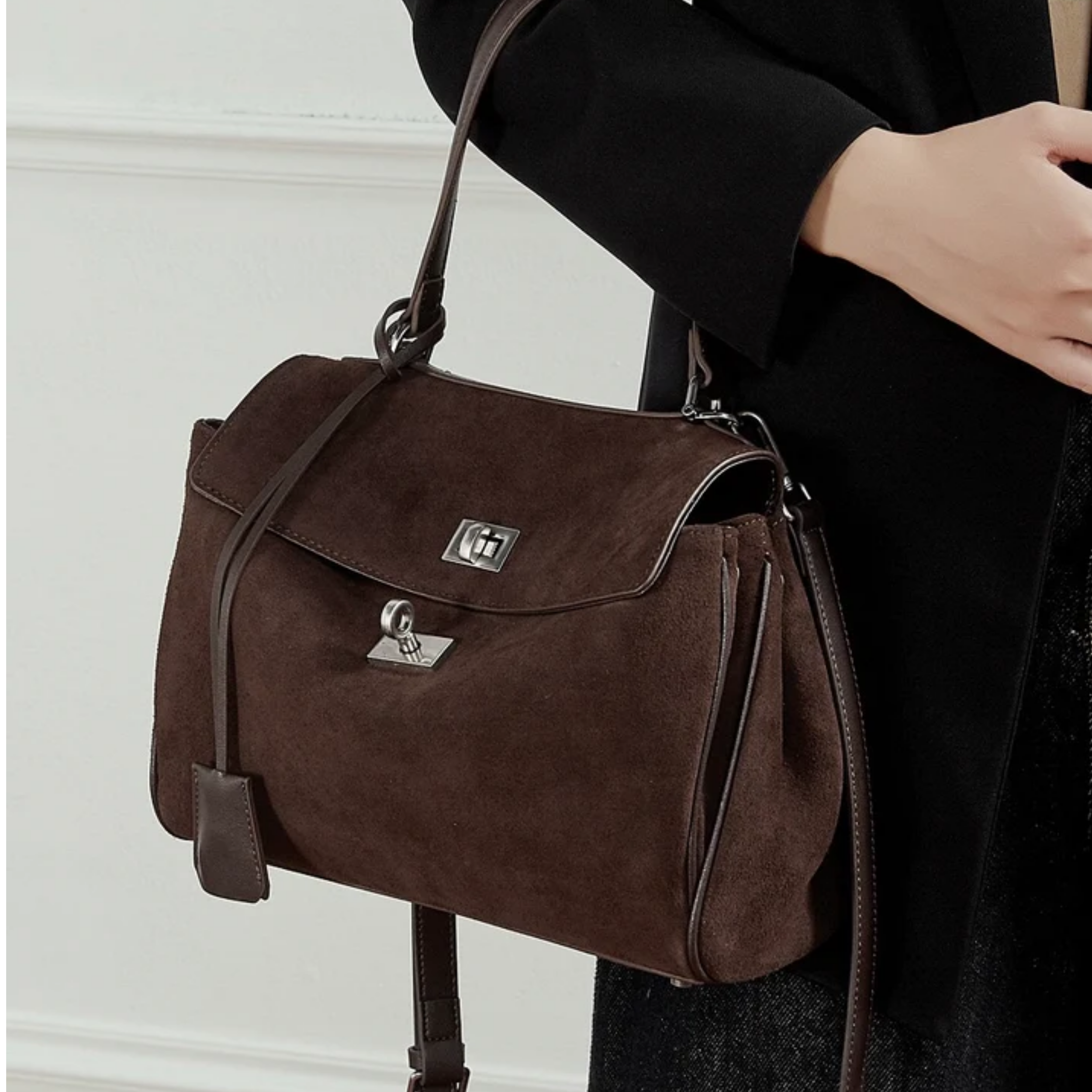 Soft Suede Leather Top-Handle Bag for Everyday Use - Stylish and Versatile