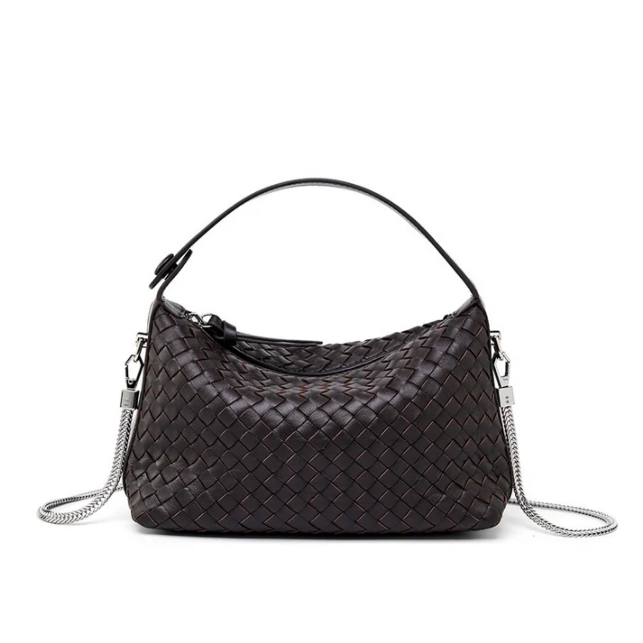 Genuine Sheepskin Leather Woven Clutch Bag with Chain Strap for Women
