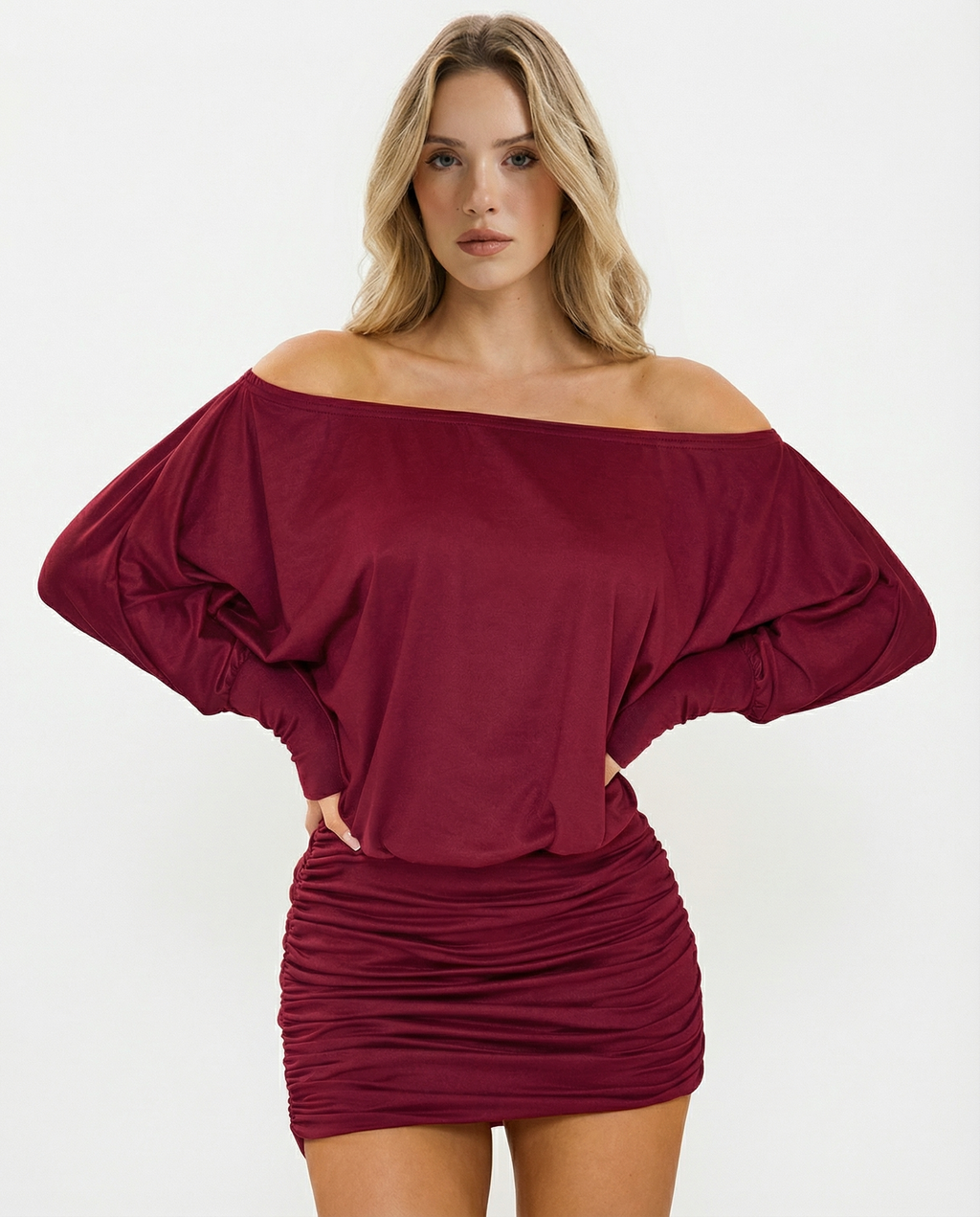 Ruched Mini Dress with Draped Top and Fitted Skirt for Casual Wear