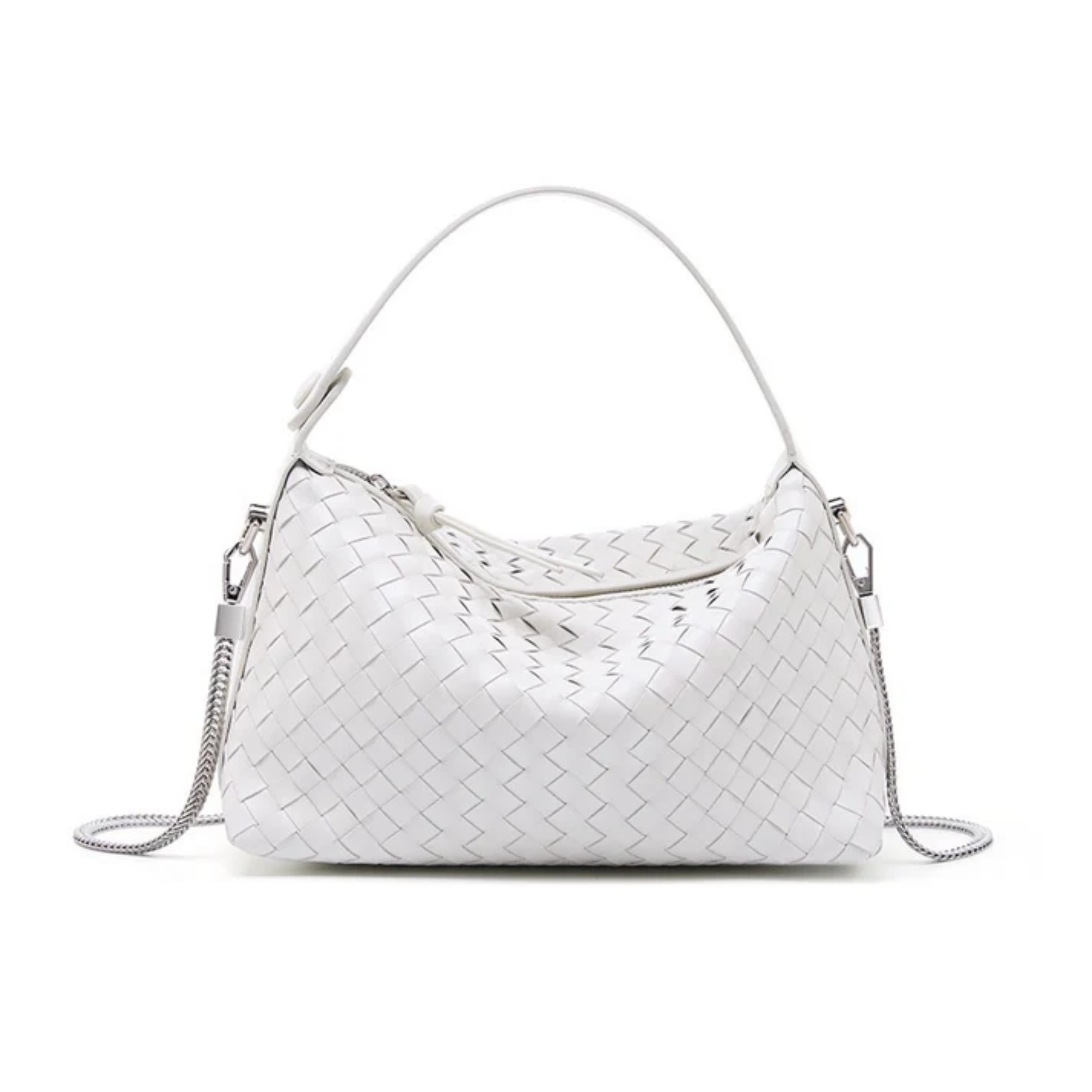 Genuine Sheepskin Leather Woven Clutch Bag with Chain Strap for Women