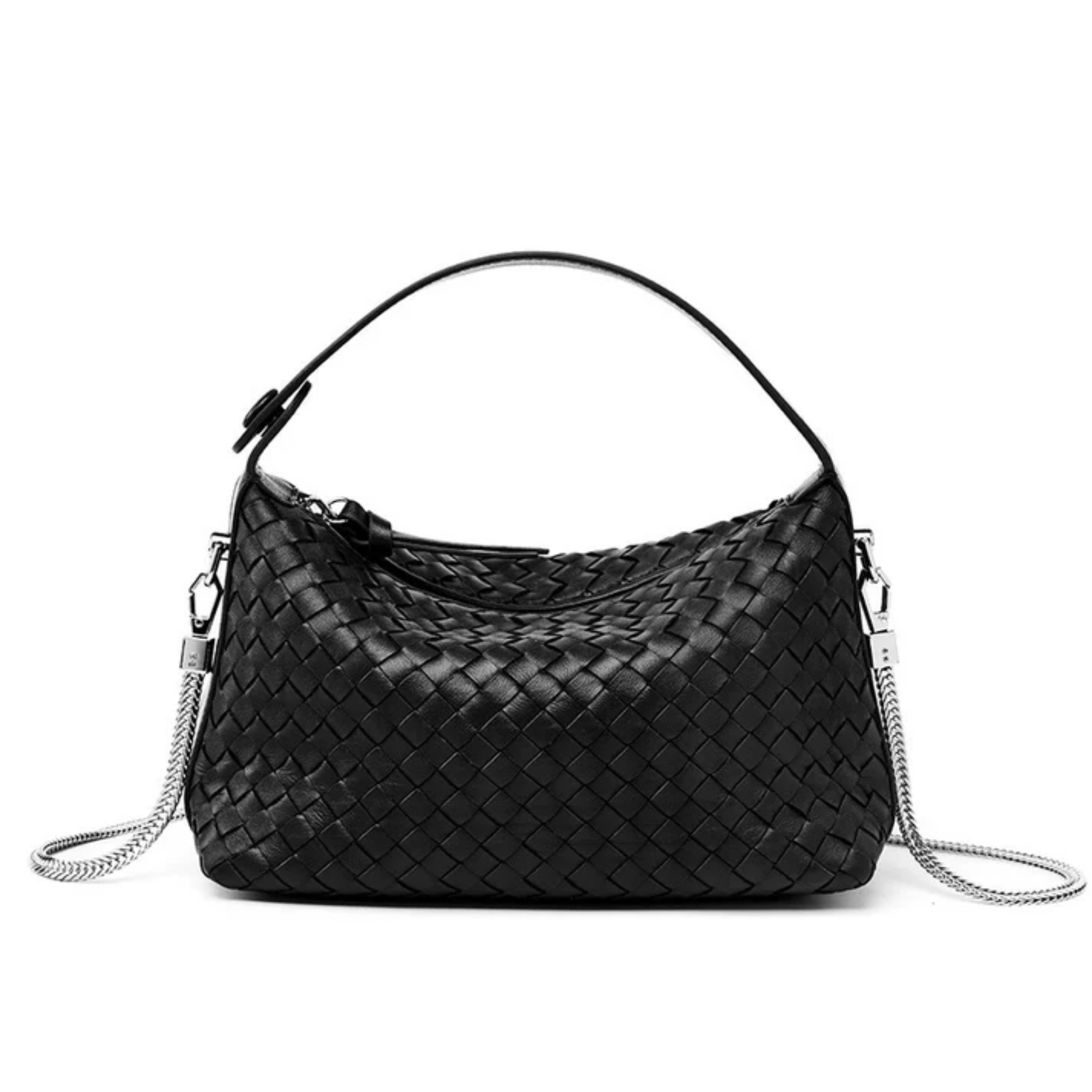 Genuine Sheepskin Leather Woven Clutch Bag with Chain Strap for Women