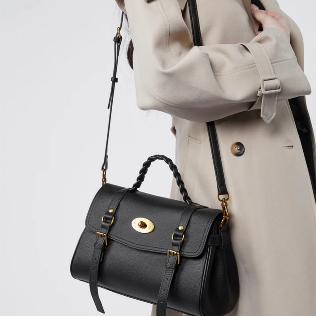Genuine Leather Braided Handle Satchel Bag for Everyday Use