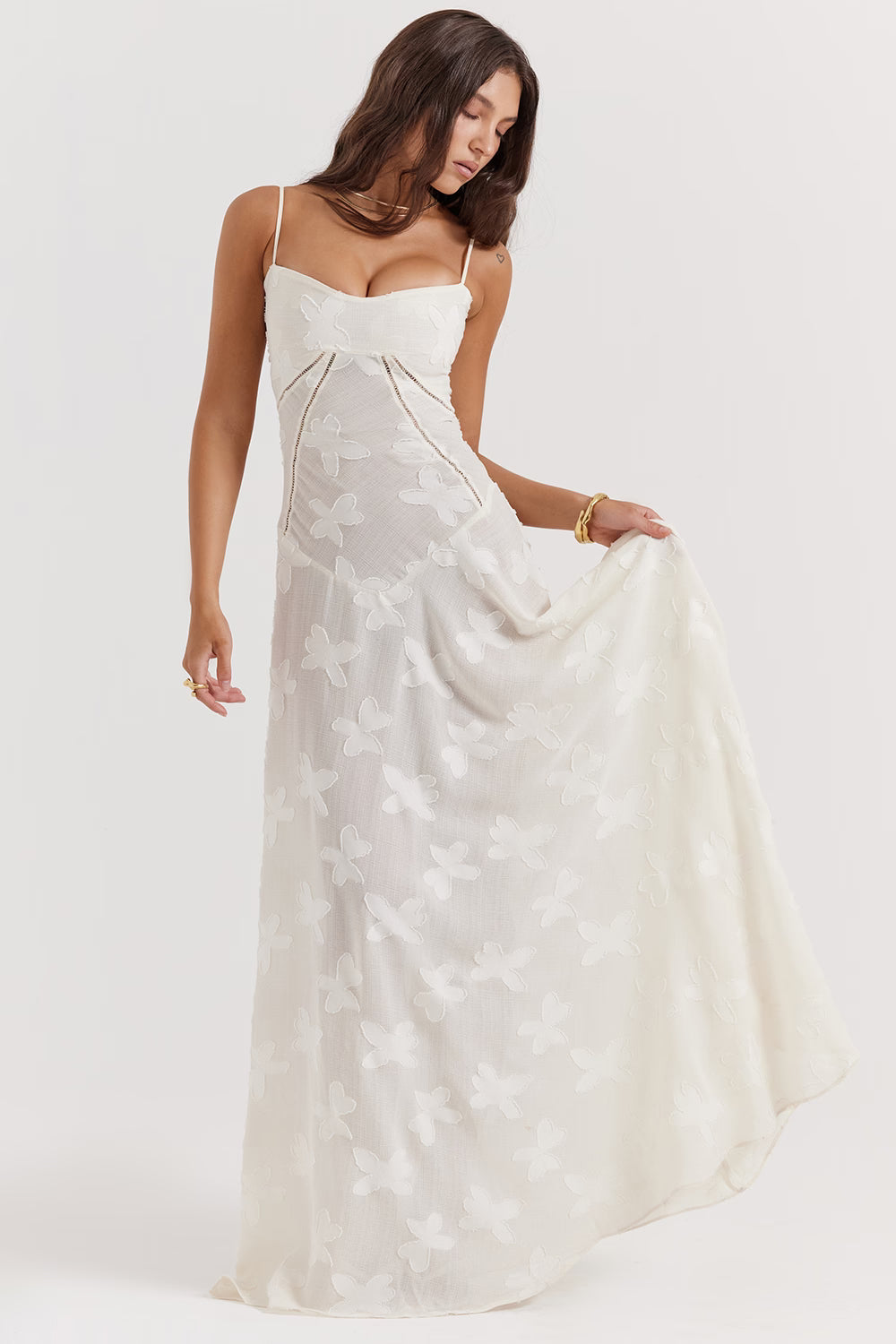 Floral Jacquard Lace-Up Maxi Dress for Women - Elegant Evening Wear