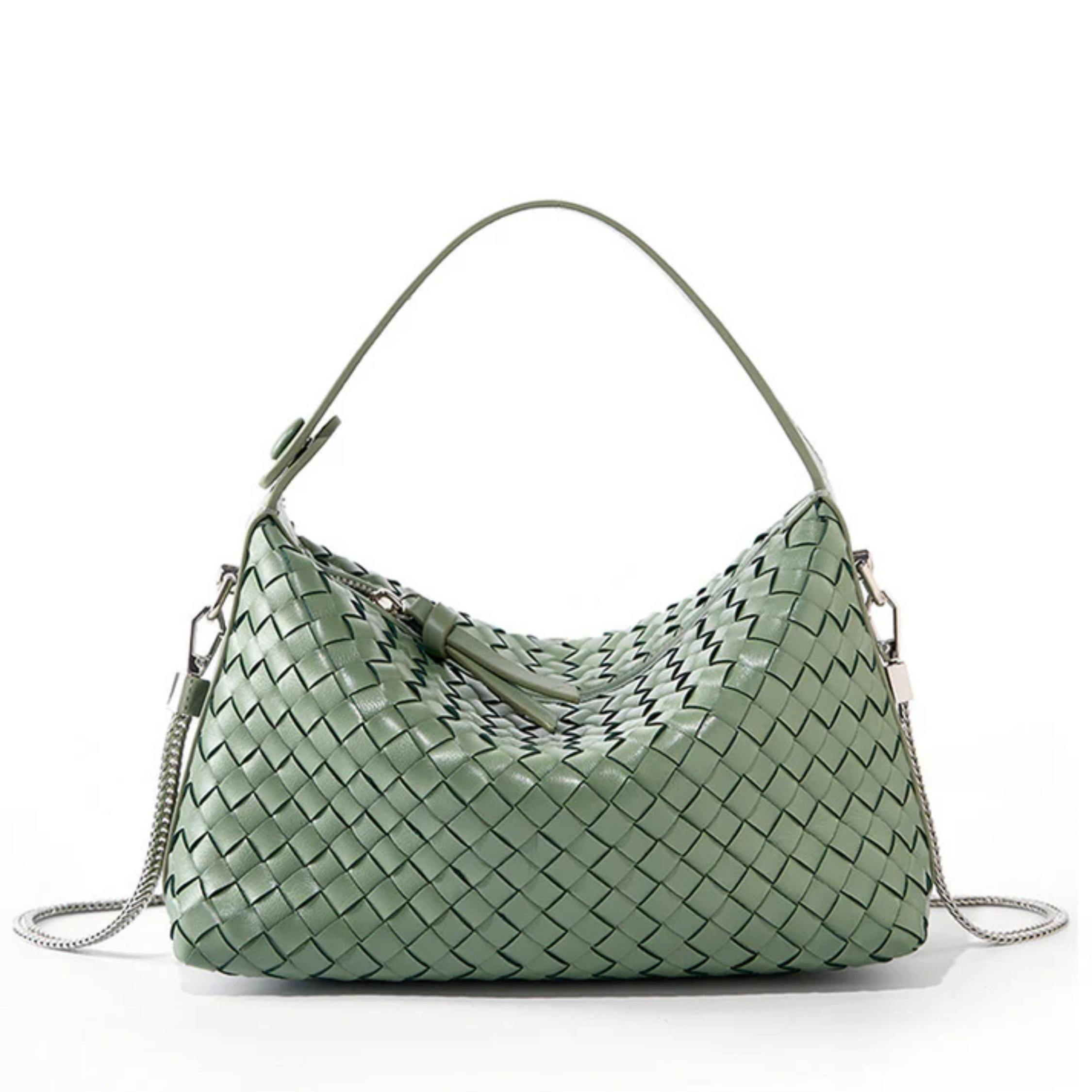 Genuine Sheepskin Leather Woven Clutch Bag with Chain Strap for Women