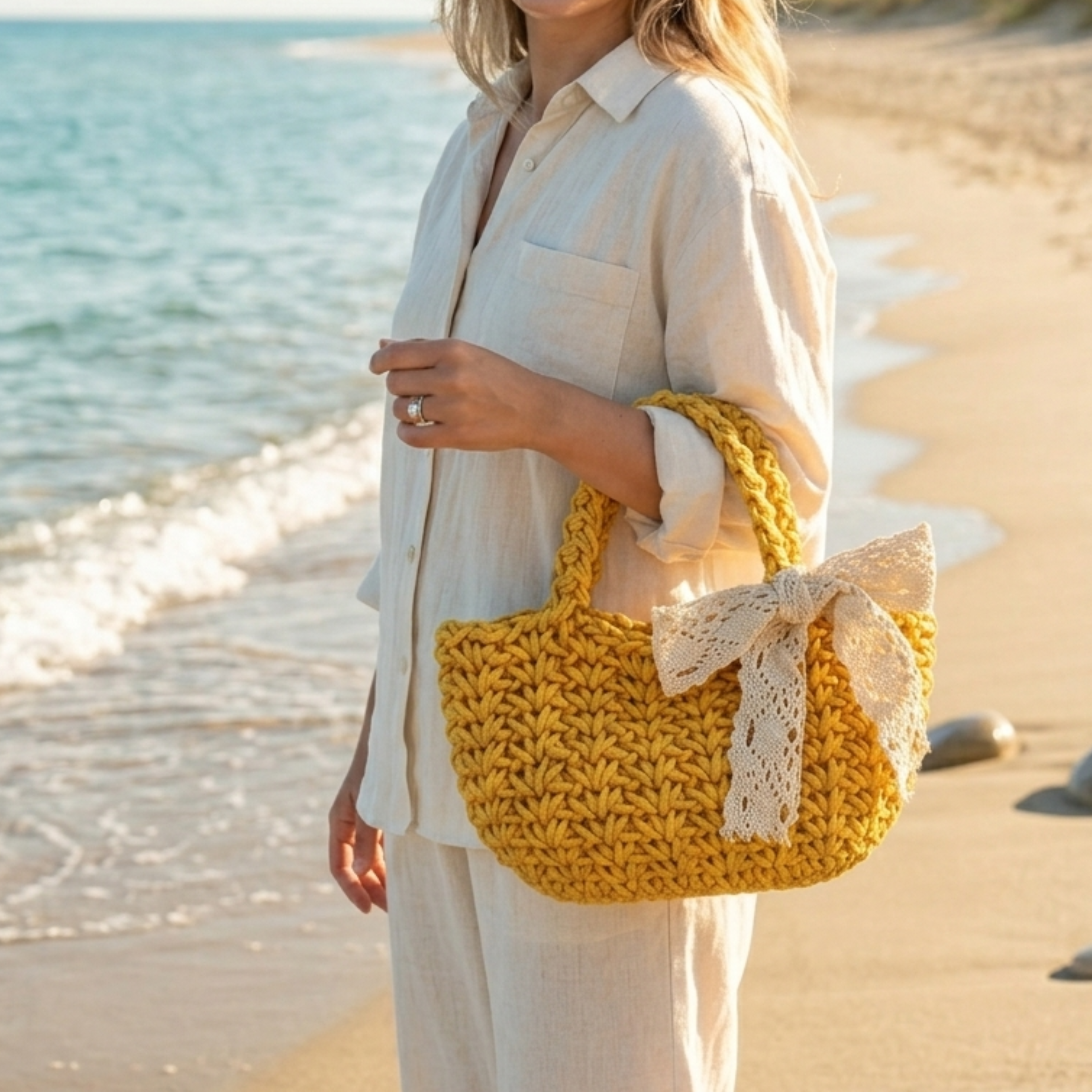 Soft Weave Tote Handbag - Minimalist Design - Eco-Friendly Sustainable Bag
