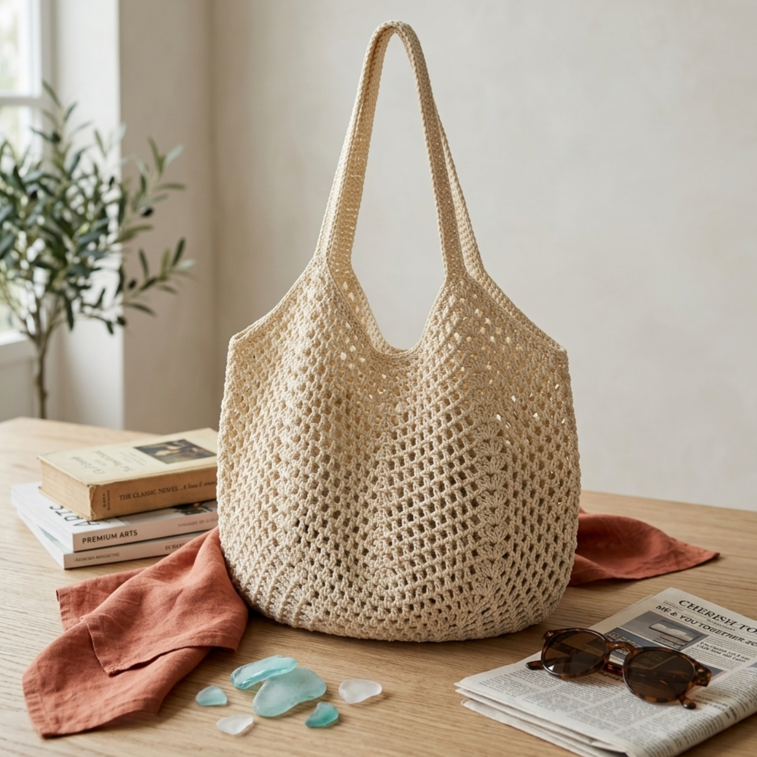 Hand-Knitted Woven Shoulder Bag - Eco-Friendly Retro Design for Everyday Use