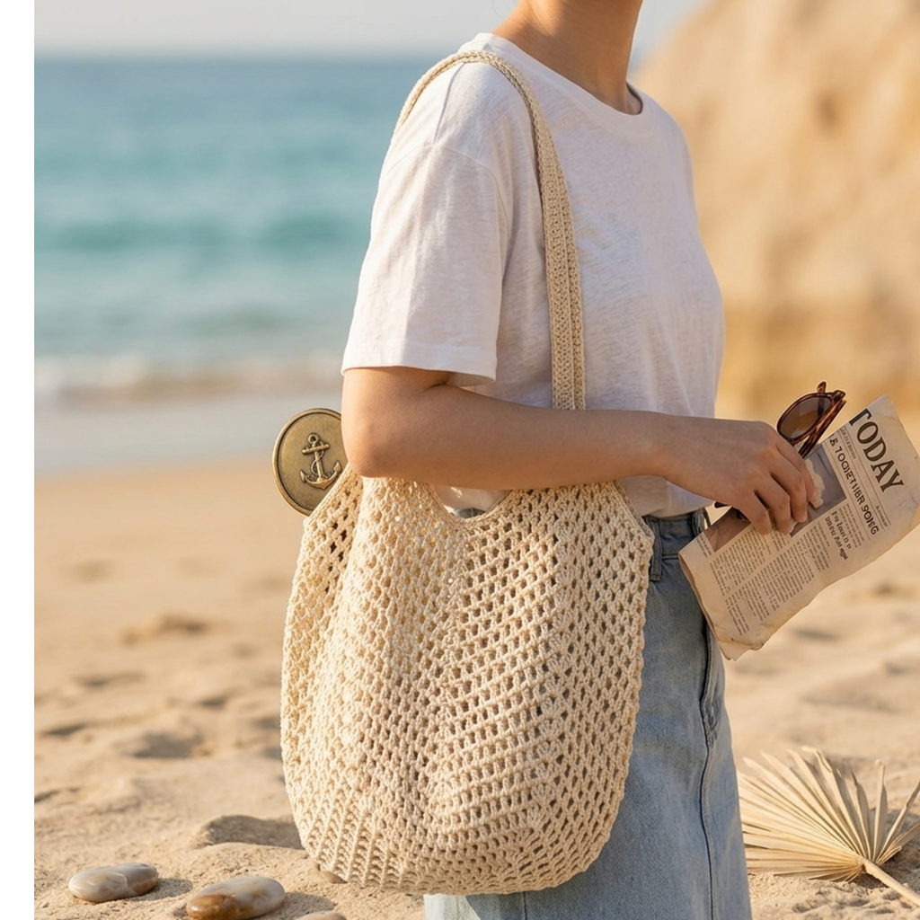 Hand-Knitted Woven Shoulder Bag - Eco-Friendly Retro Design for Everyday Use