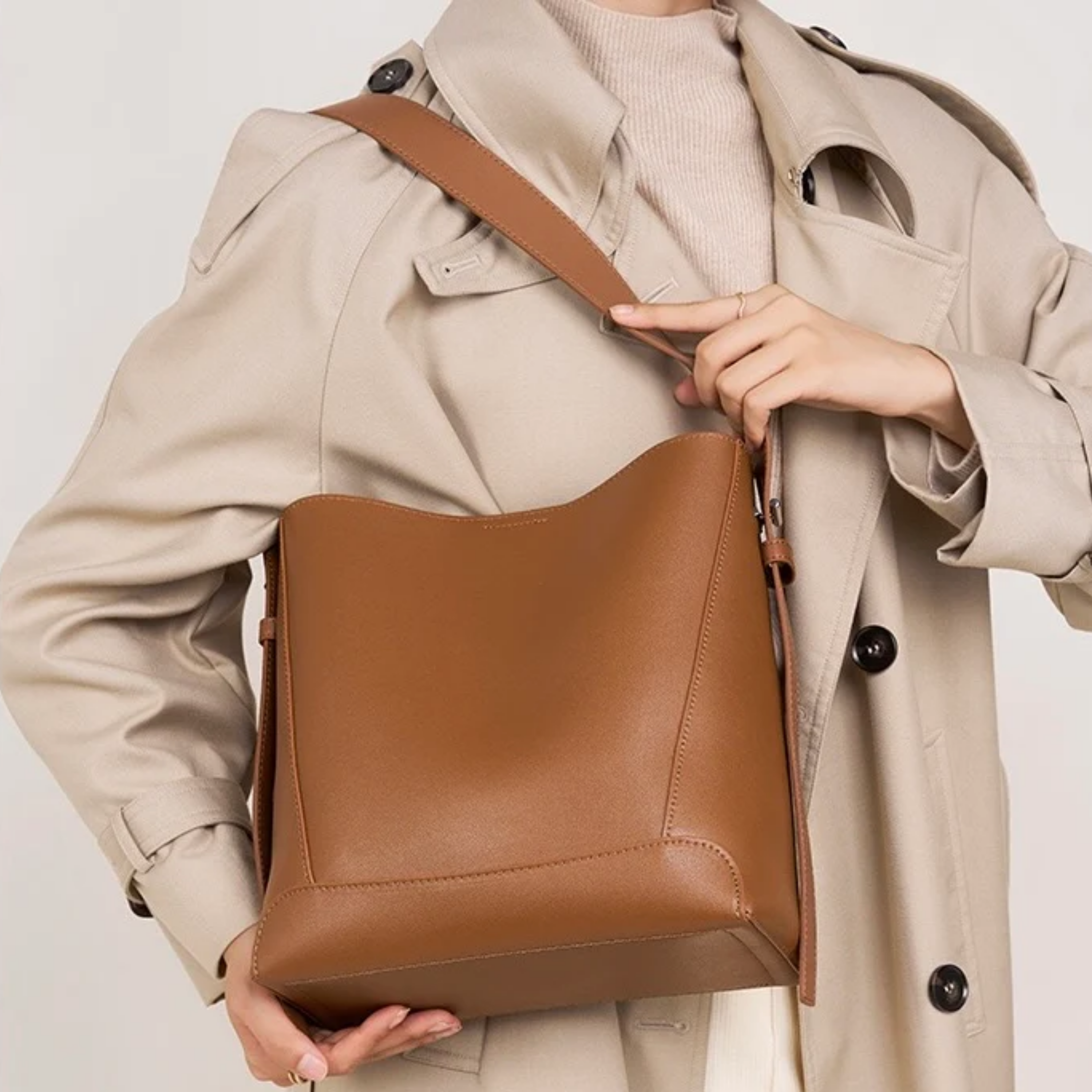 Leather Oversized Bucket Bag - Crossbody & Shoulder Style for Everyday Use