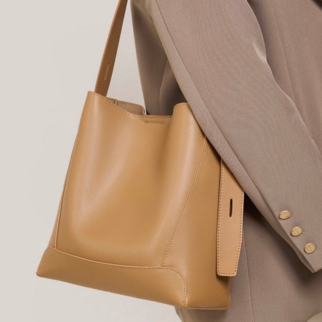 Leather Oversized Bucket Bag - Crossbody & Shoulder Style for Everyday Use