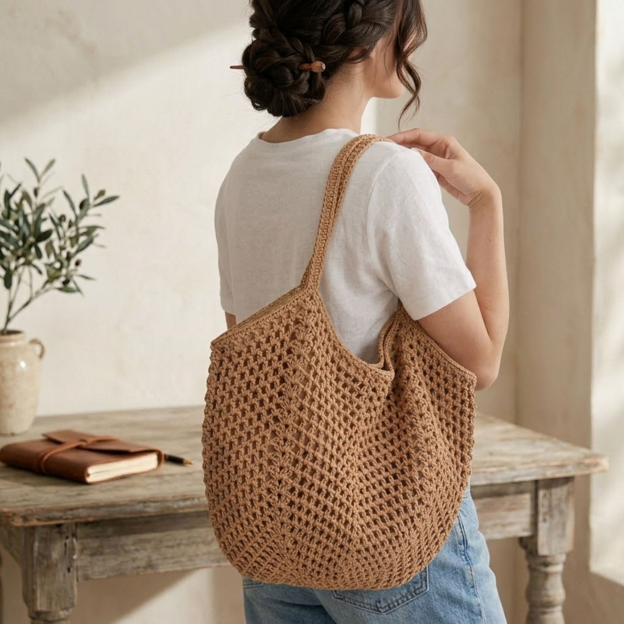 Hand-Knitted Woven Shoulder Bag - Eco-Friendly Retro Design for Everyday Use