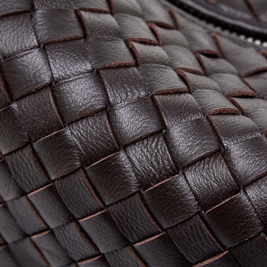 Genuine Sheepskin Leather Woven Clutch Bag with Chain Strap for Women