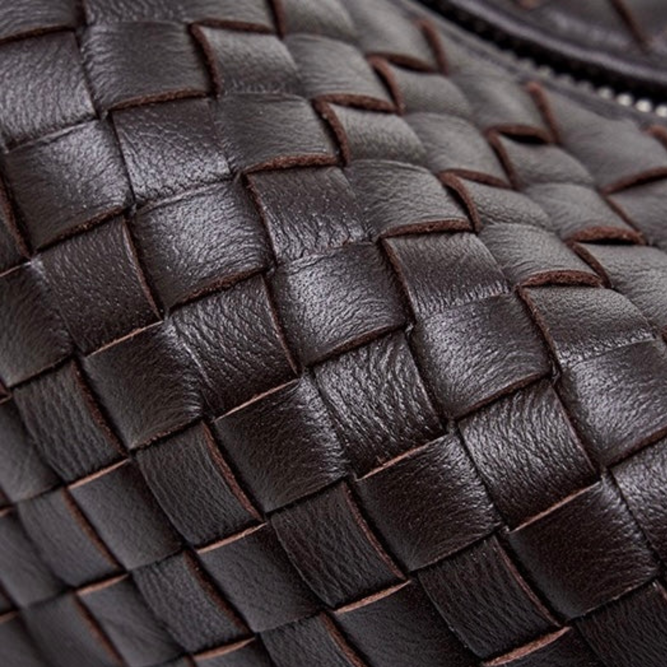Genuine Sheepskin Leather Woven Clutch Bag with Chain Strap for Women