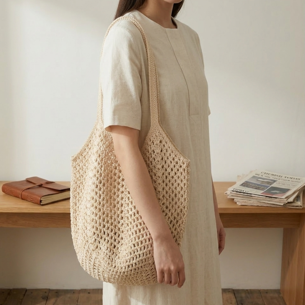Hand-Knitted Woven Shoulder Bag - Eco-Friendly Retro Design for Everyday Use