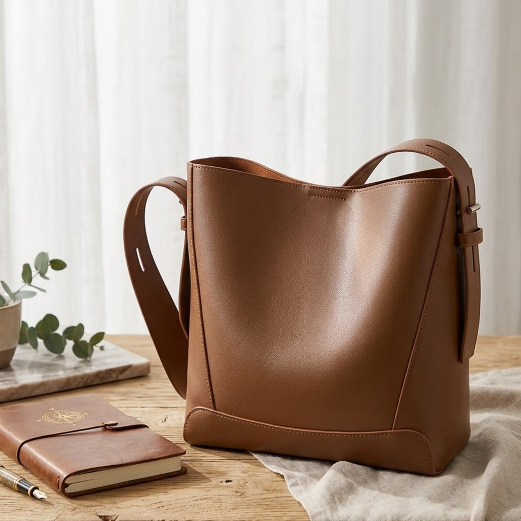 Leather Oversized Bucket Bag - Crossbody & Shoulder Style for Everyday Use