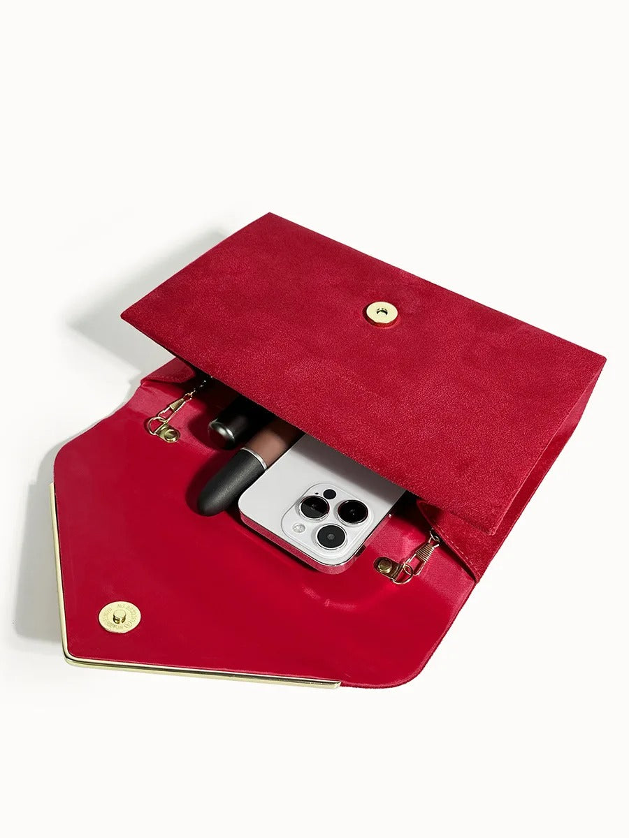 Suede Velvet Envelope Clutch Bag for Evening Events and Parties