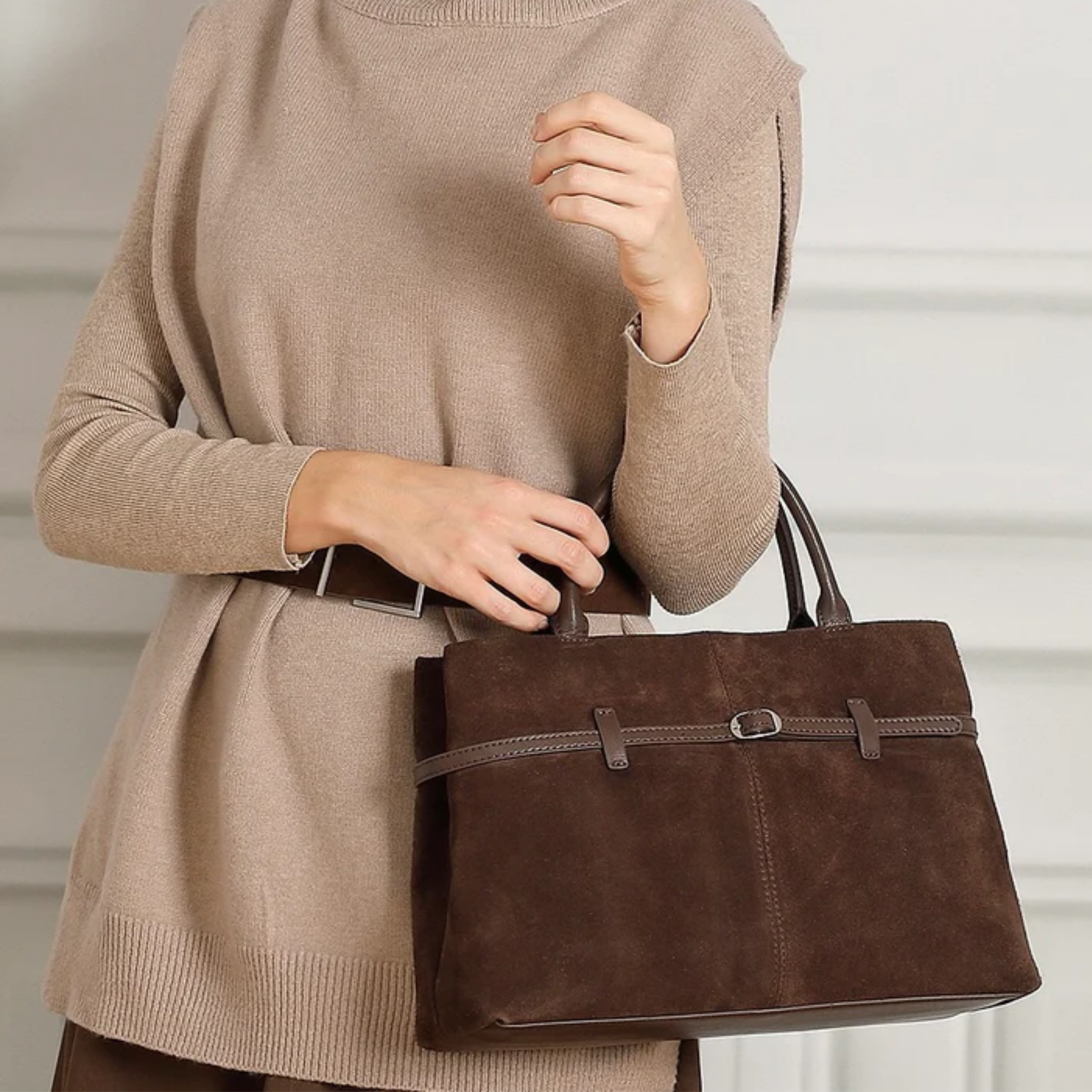 Suede Leather Structured Tote Bag for Everyday Use - Stylish and Durable