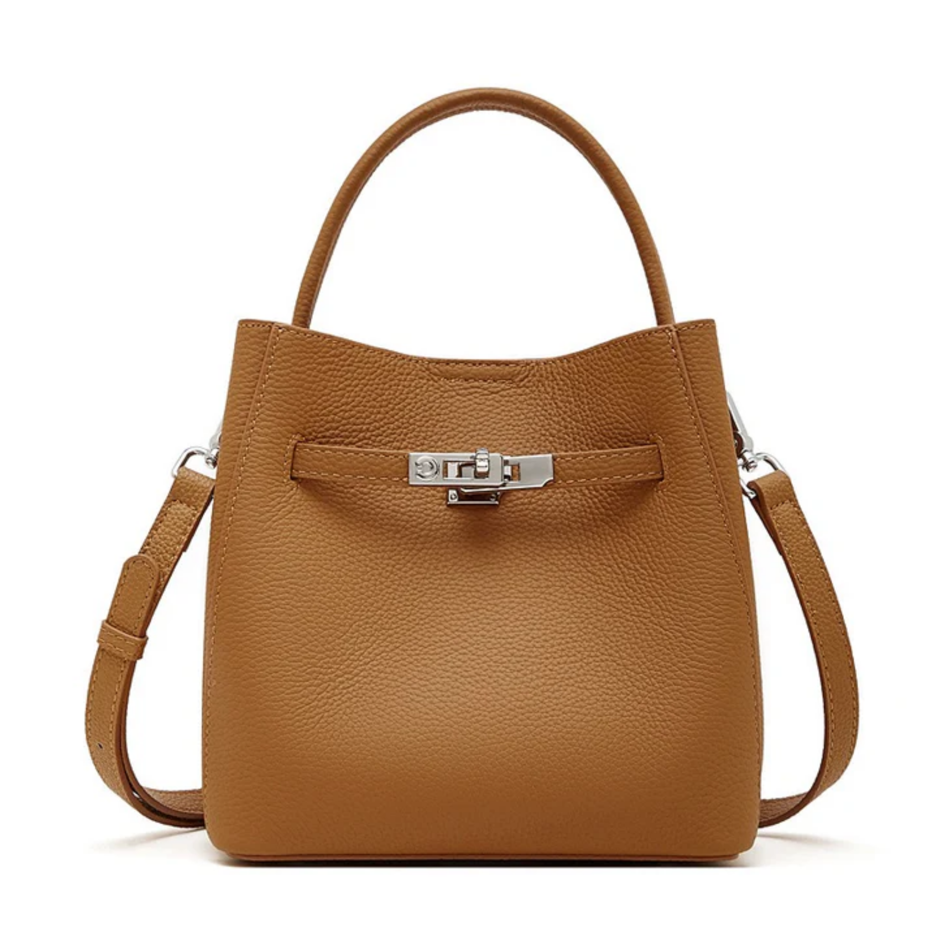 Genuine Leather Bucket Bag - Stylish Basket Design for Everyday Use