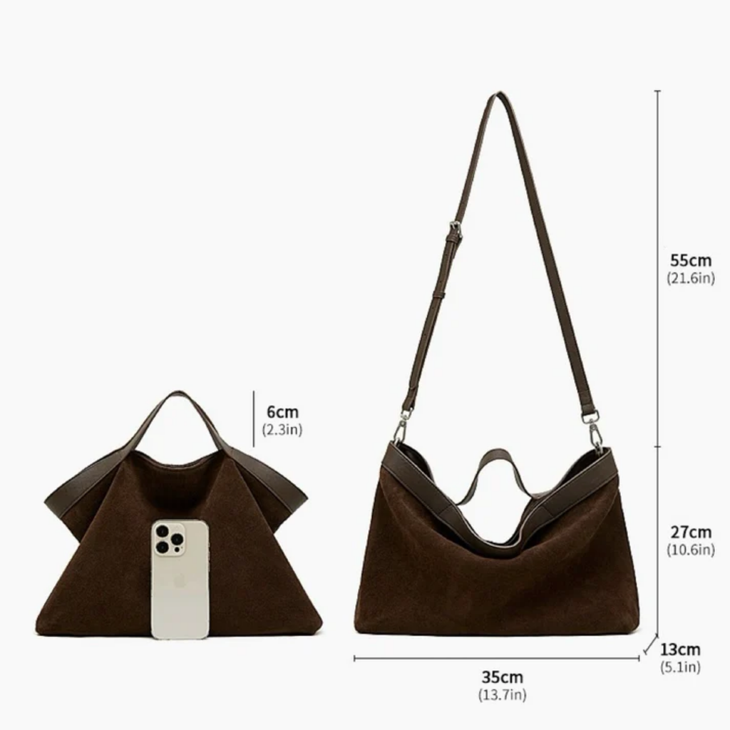 Suede and Leather Structured Shoulder Tote Bag for Everyday Use