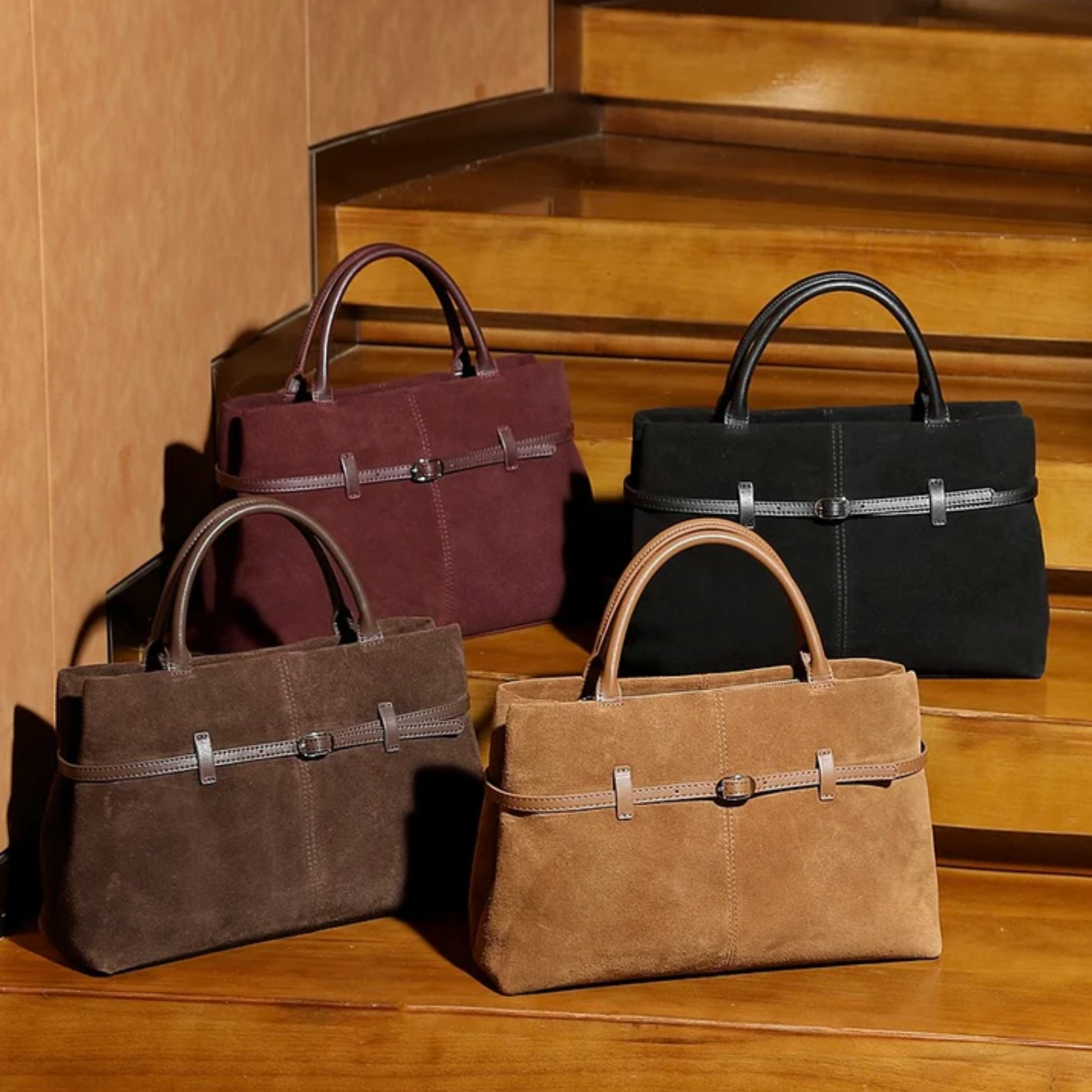 Suede Leather Structured Tote Bag for Everyday Use - Stylish and Durable