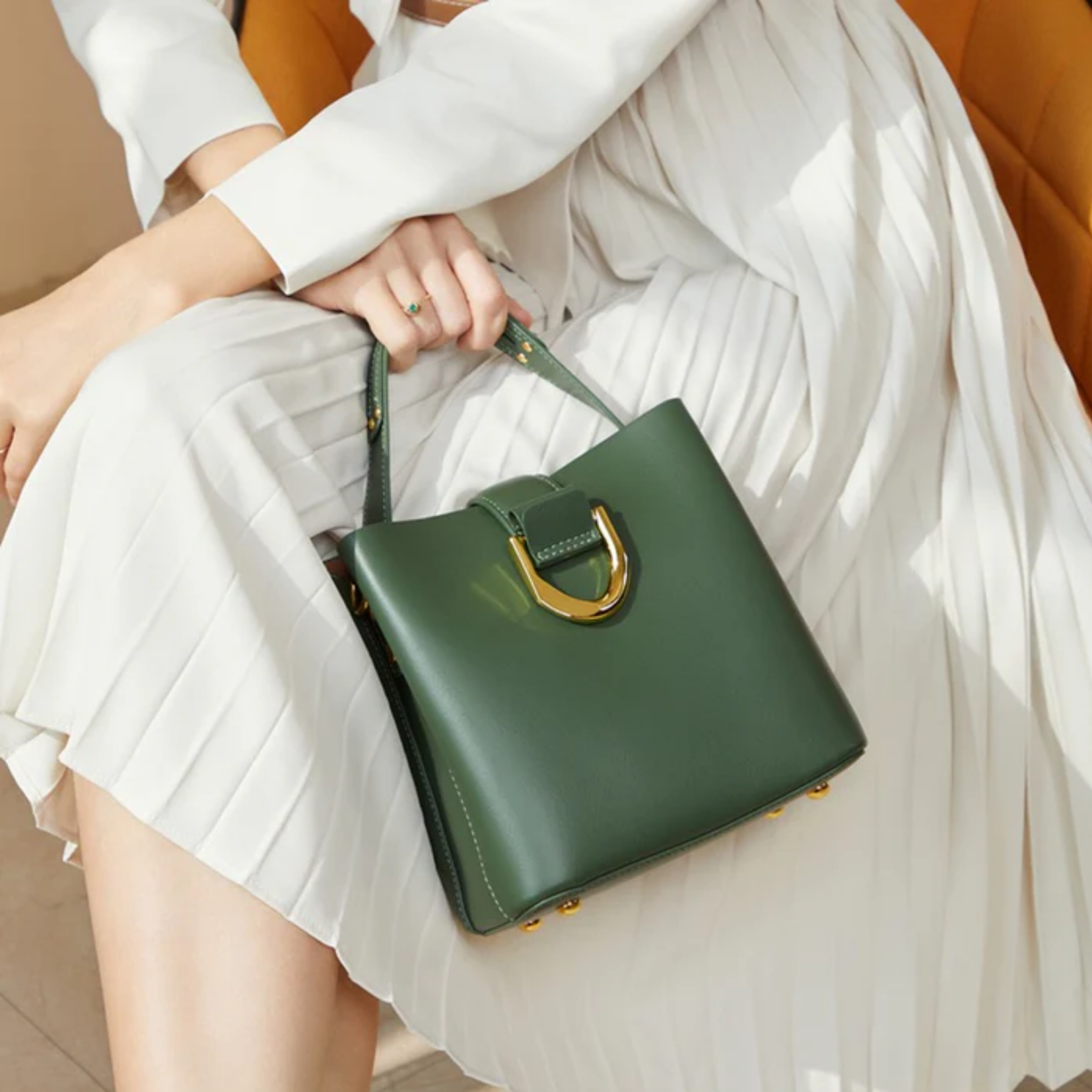 Genuine Leather Bucket Shoulder Bag - Stylish Everyday Tote for Women