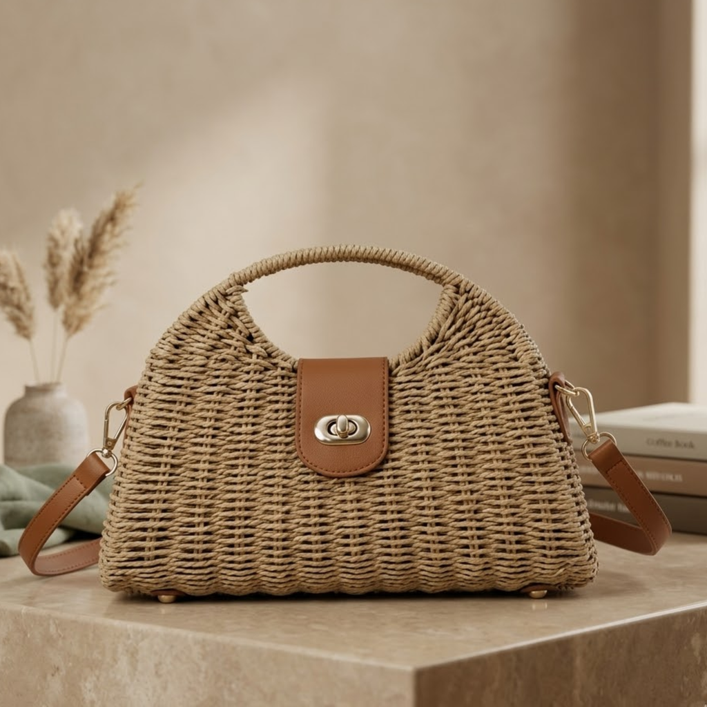 Straw Woven Crossbody Shoulder Bag - Eco-Friendly Chic Design for Everyday Use