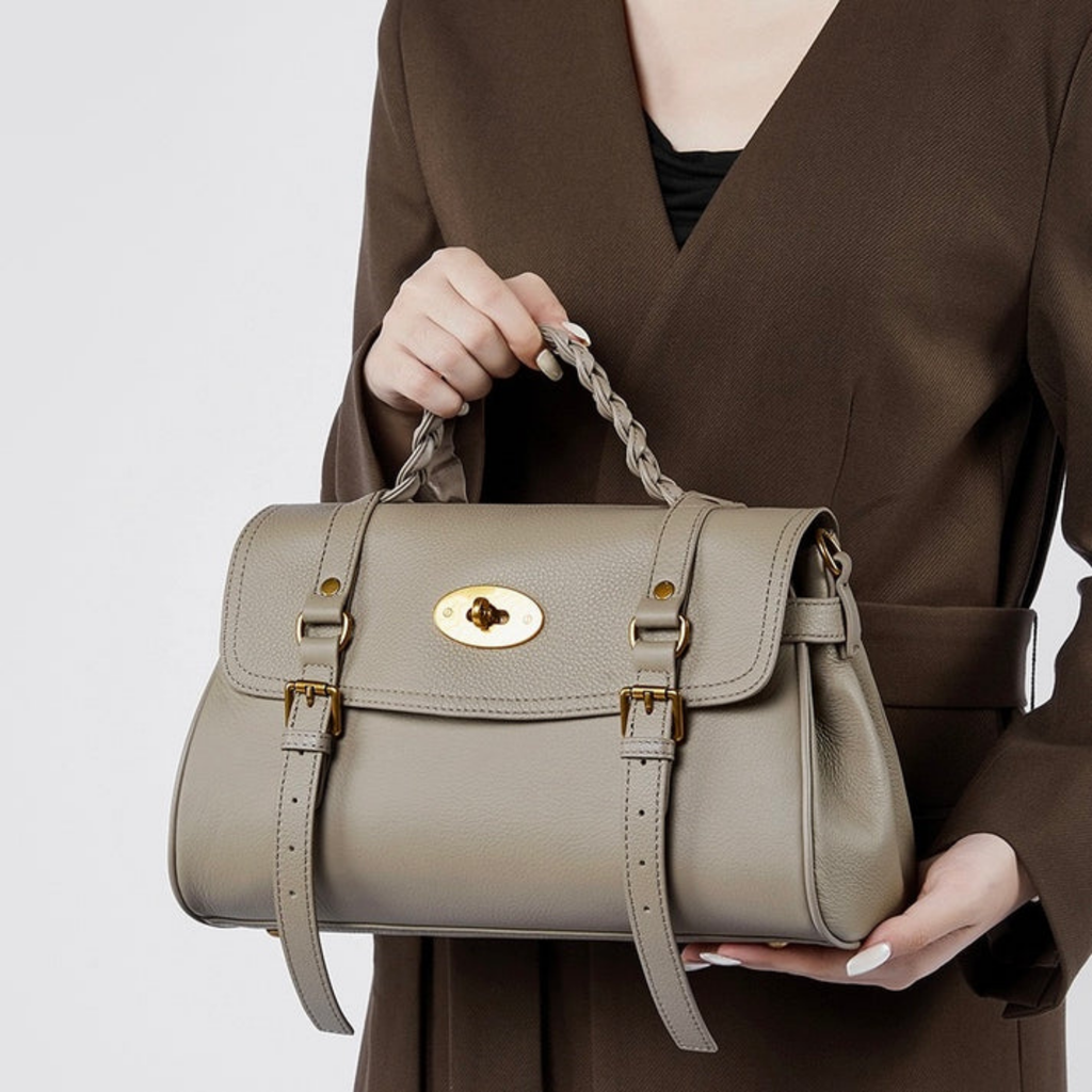 Genuine Leather Braided Handle Satchel Bag for Everyday Use
