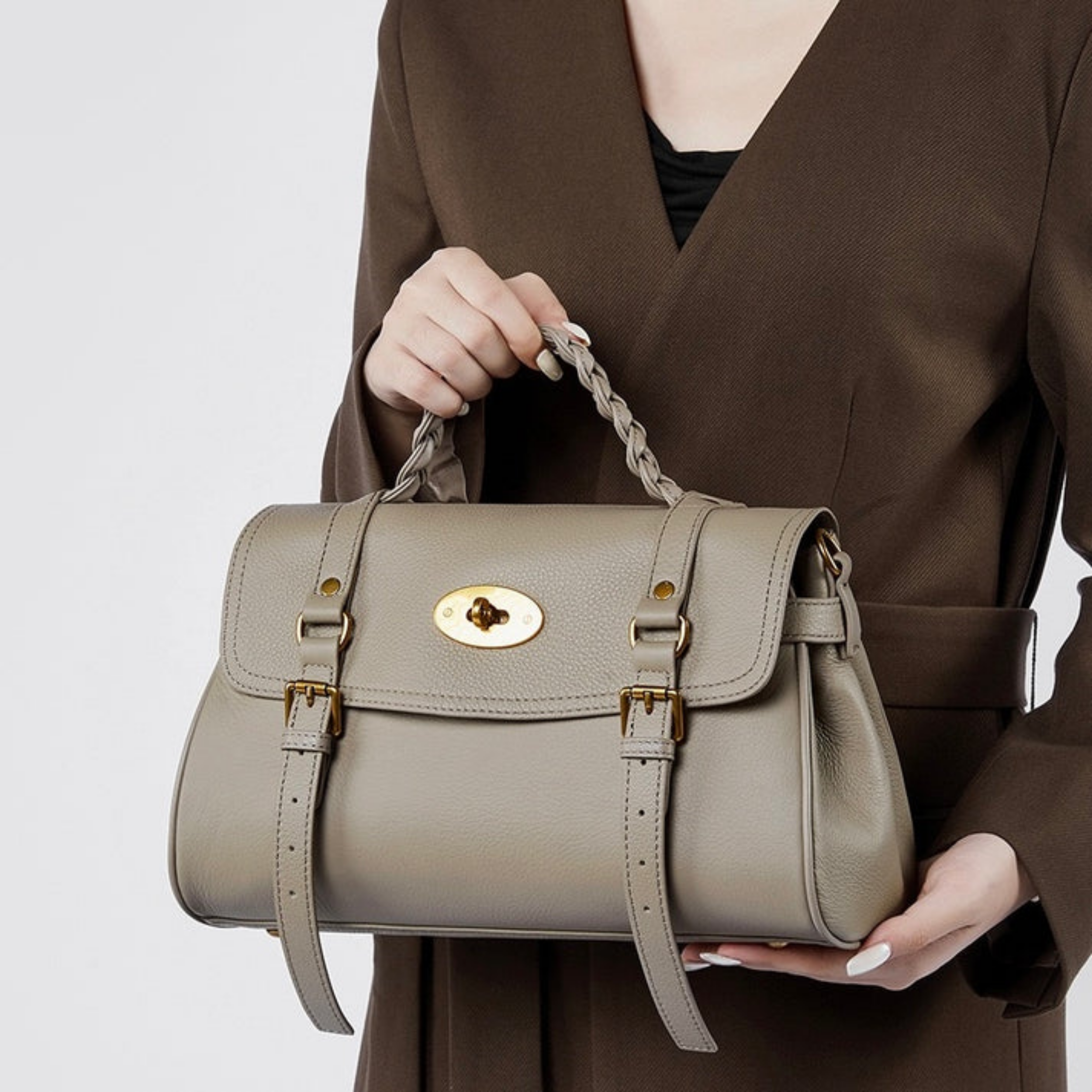 Genuine Leather Braided Handle Satchel Bag for Everyday Use
