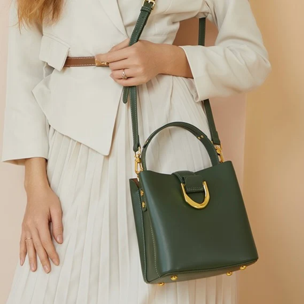 Genuine Leather Bucket Shoulder Bag - Stylish Everyday Tote for Women