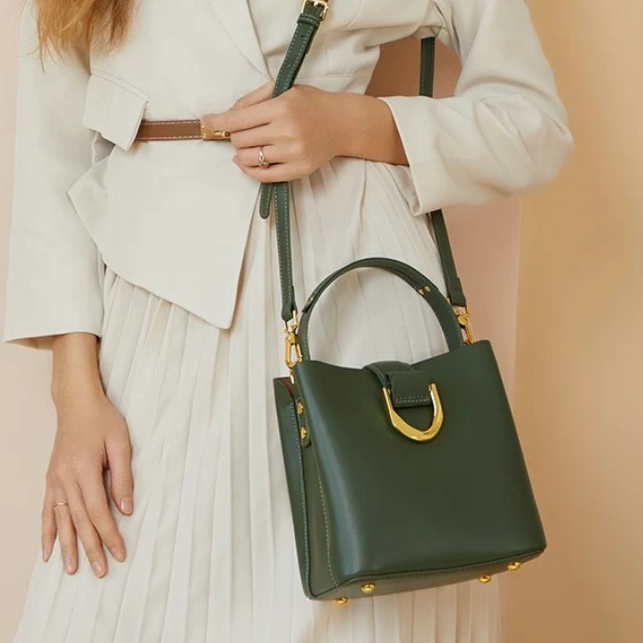 Genuine Leather Bucket Shoulder Bag - Stylish Everyday Tote for Women