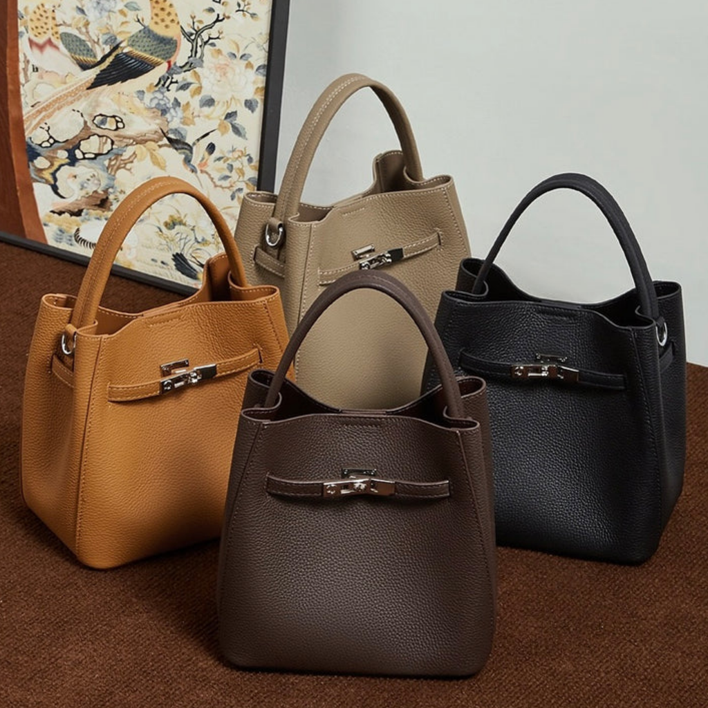 Genuine Leather Bucket Bag - Stylish Basket Design for Everyday Use