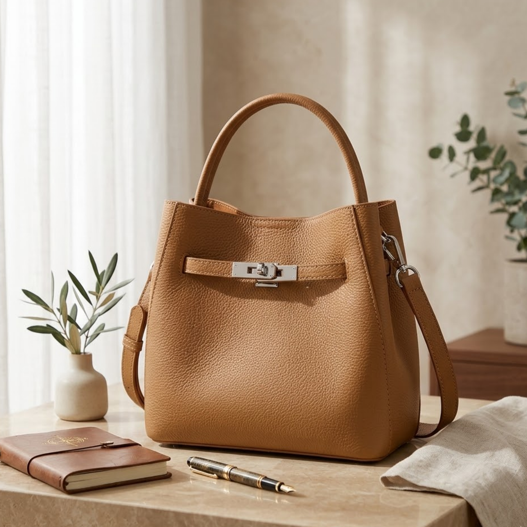 Genuine Leather Bucket Bag - Stylish Basket Design for Everyday Use