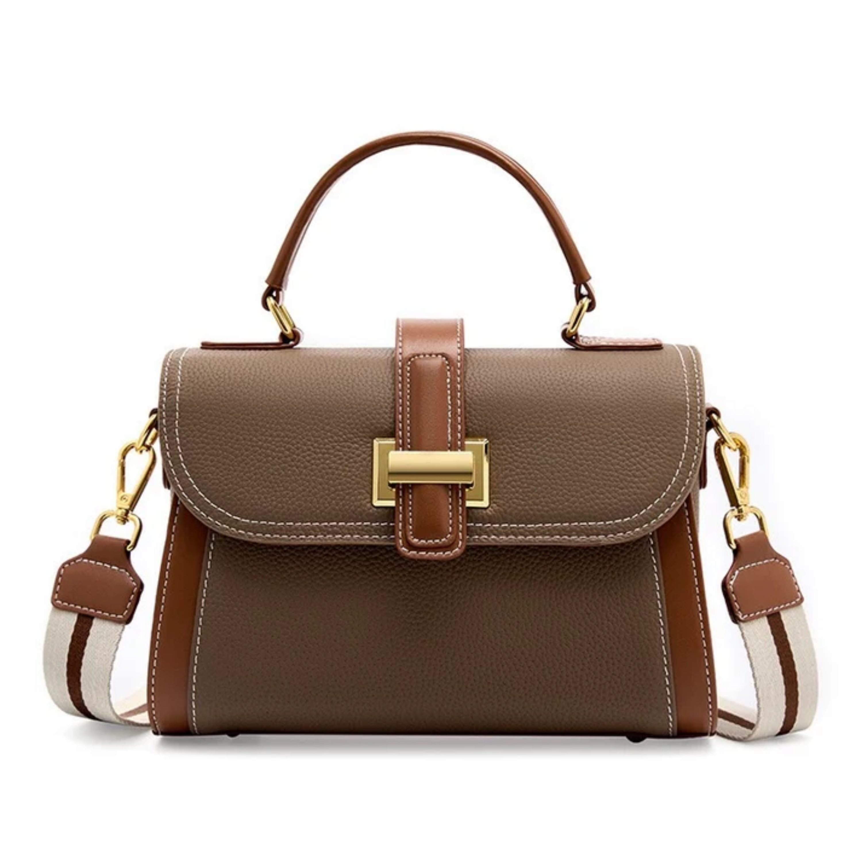 Leather Structured Top Handle Clutch Bag for Everyday Use - Alondra Style