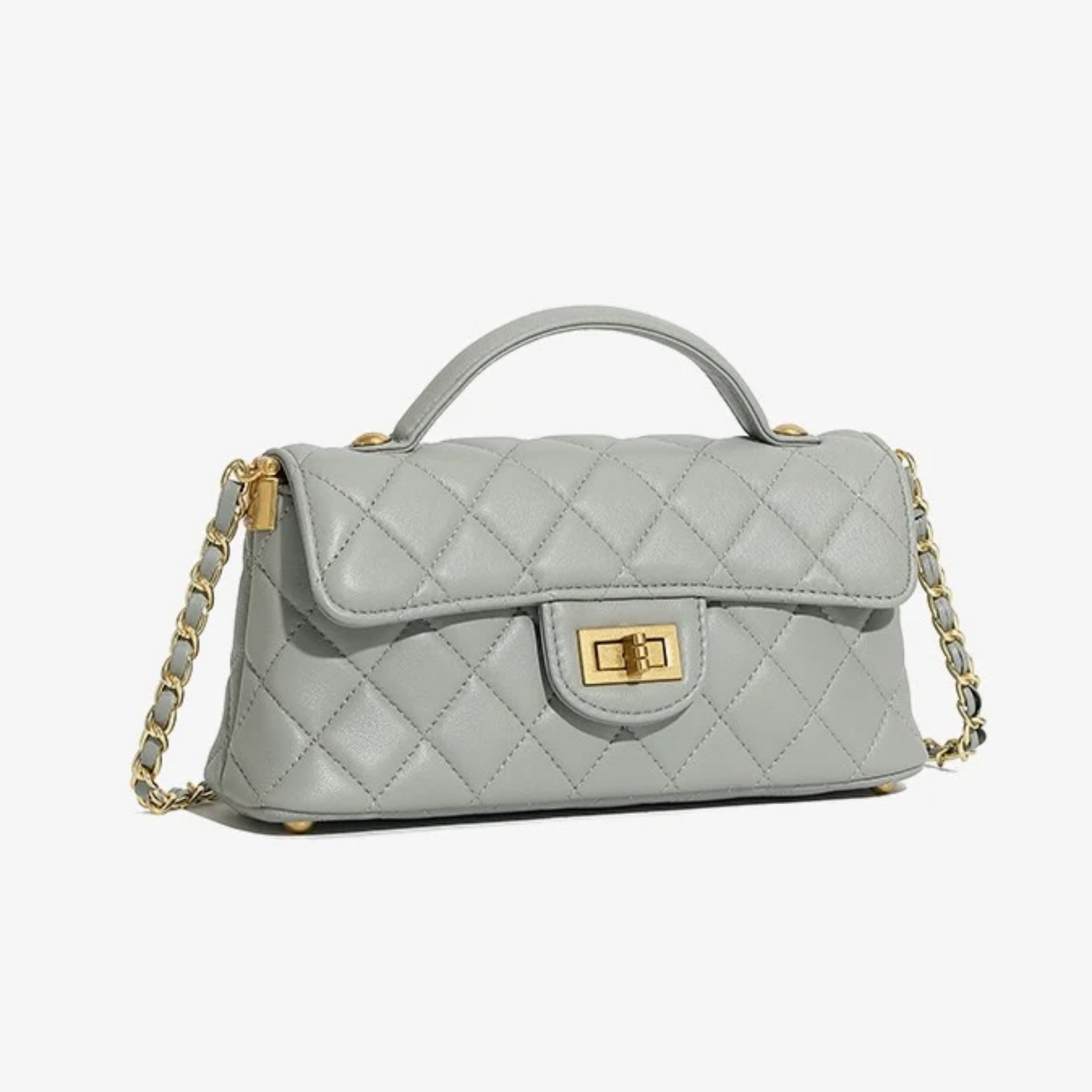 Genuine Leather Quilted Chain Crossbody Shoulder Bag for Women