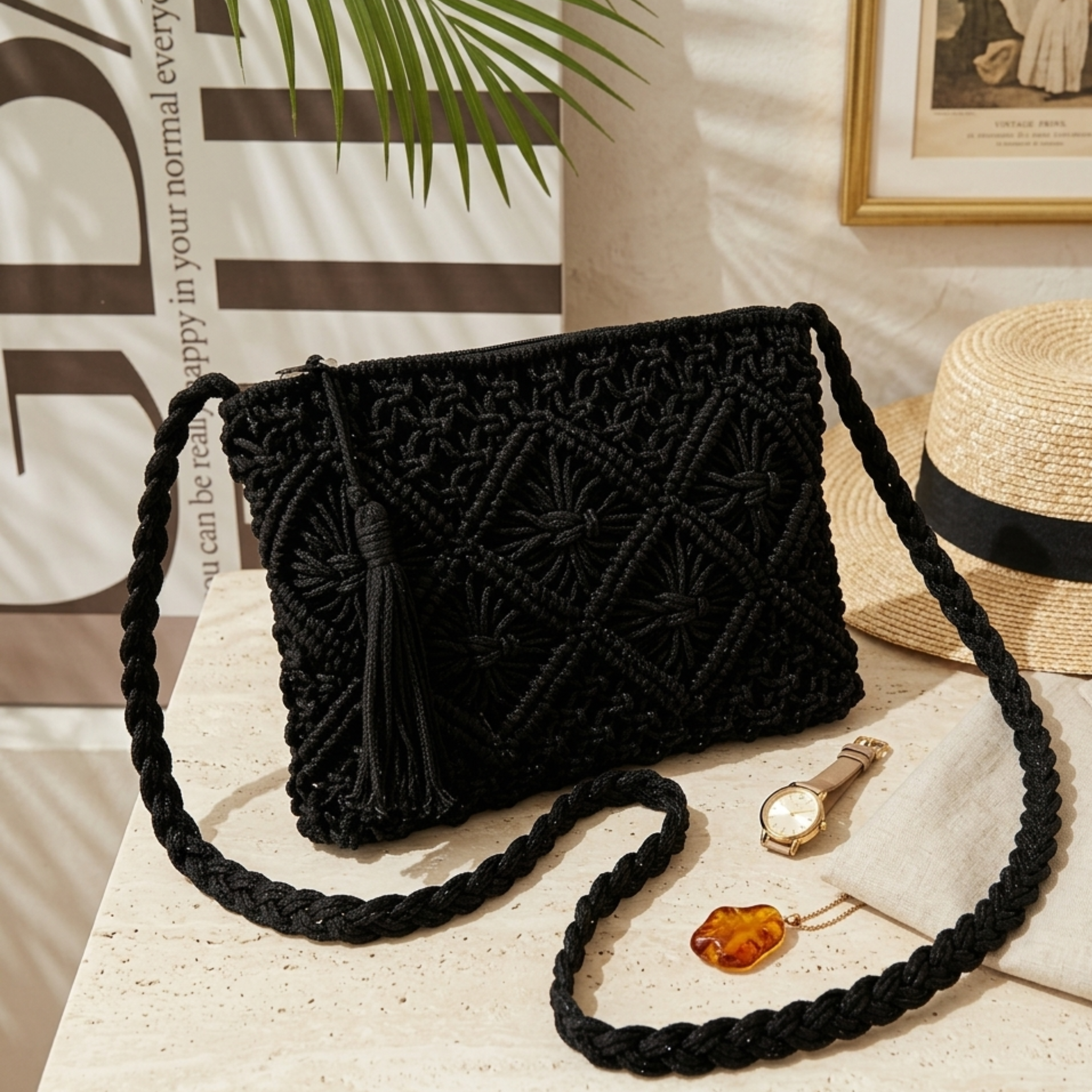 Tassel Woven Crossbody Bag - Eco-Friendly Fashion Accessory for Everyday Use