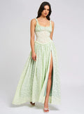 Ethereal Floral Maxi Dress with Ruched Detail and High Slit for Special Occasions