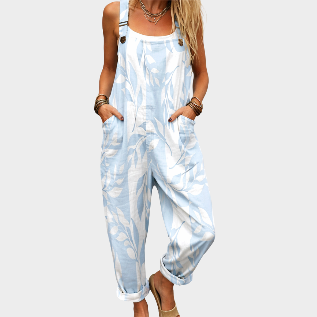 Blue & White Loose-Fit Dungarees