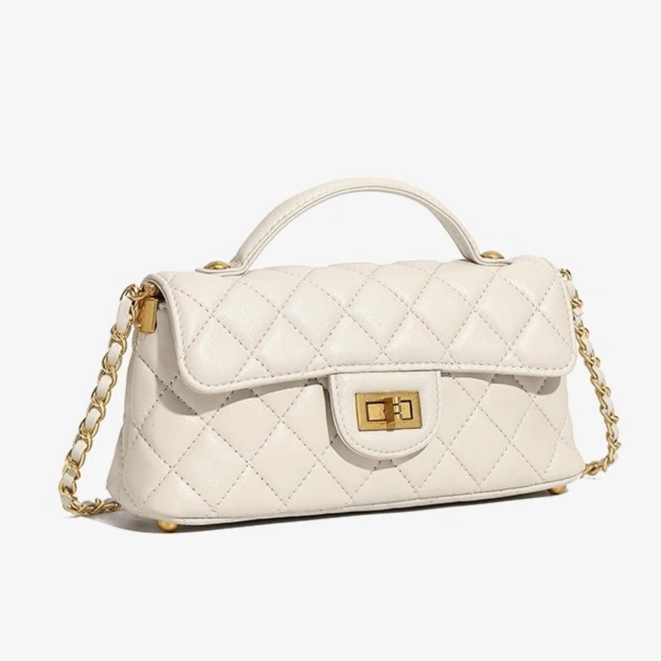 Genuine Leather Quilted Chain Crossbody Shoulder Bag for Women