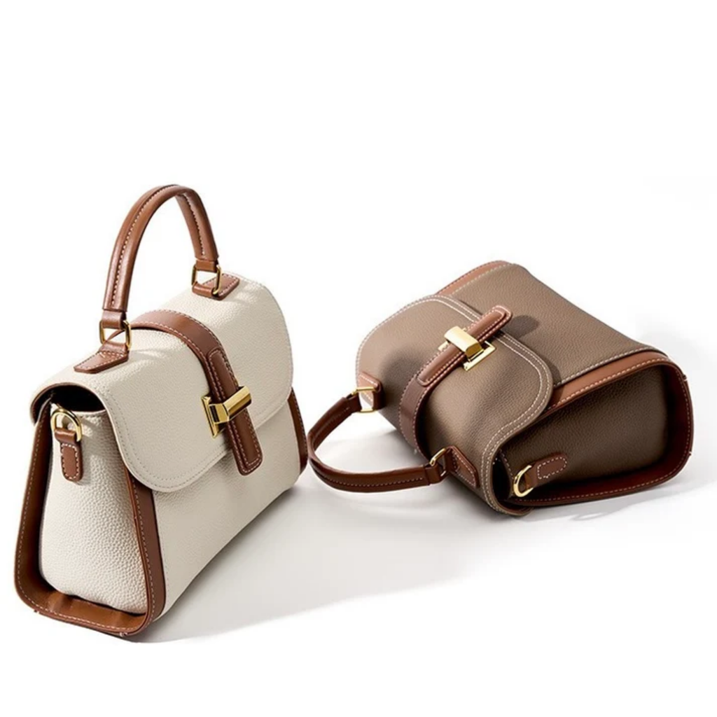 Leather Structured Top Handle Clutch Bag for Everyday Use - Alondra Style