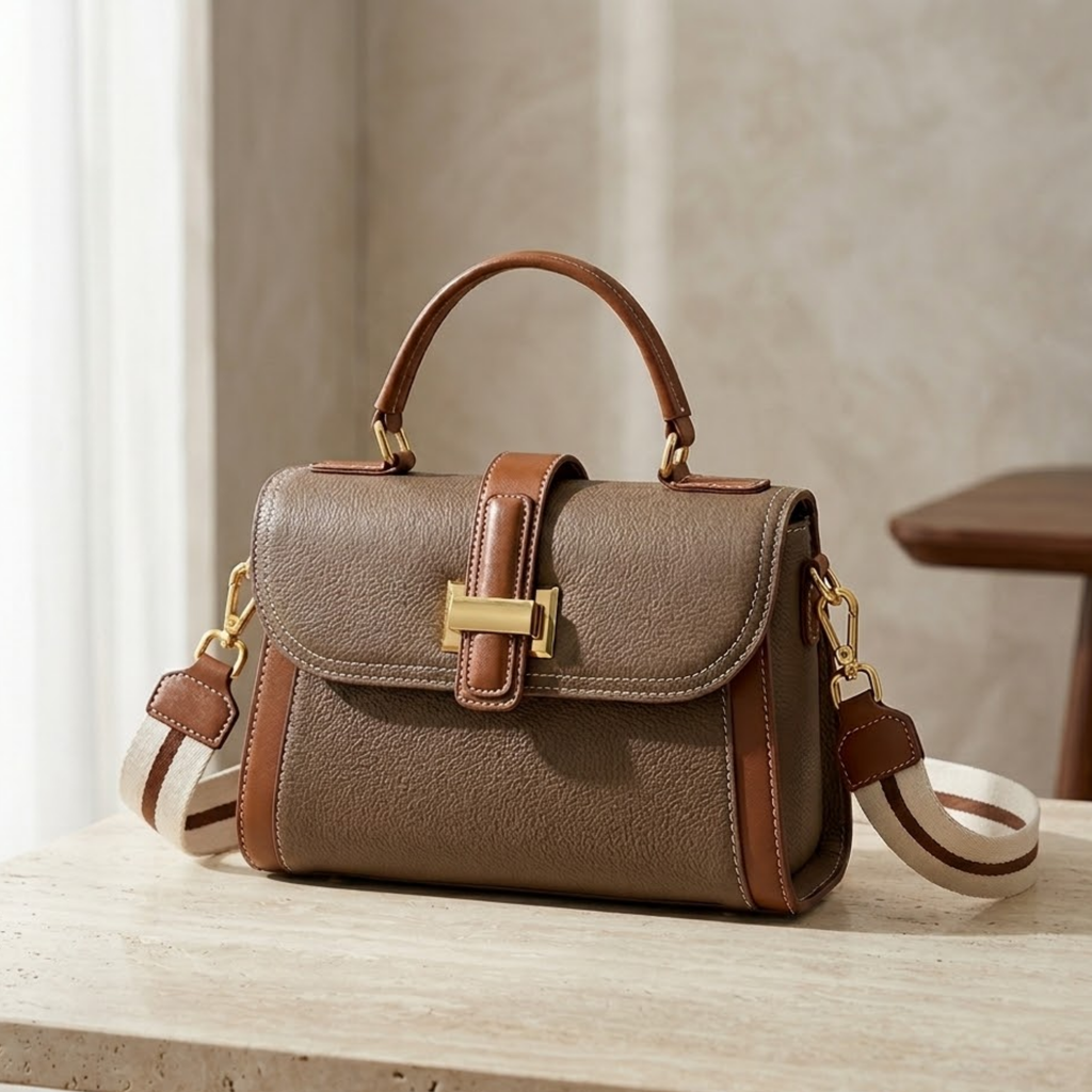 Leather Structured Top Handle Clutch Bag for Everyday Use - Alondra Style