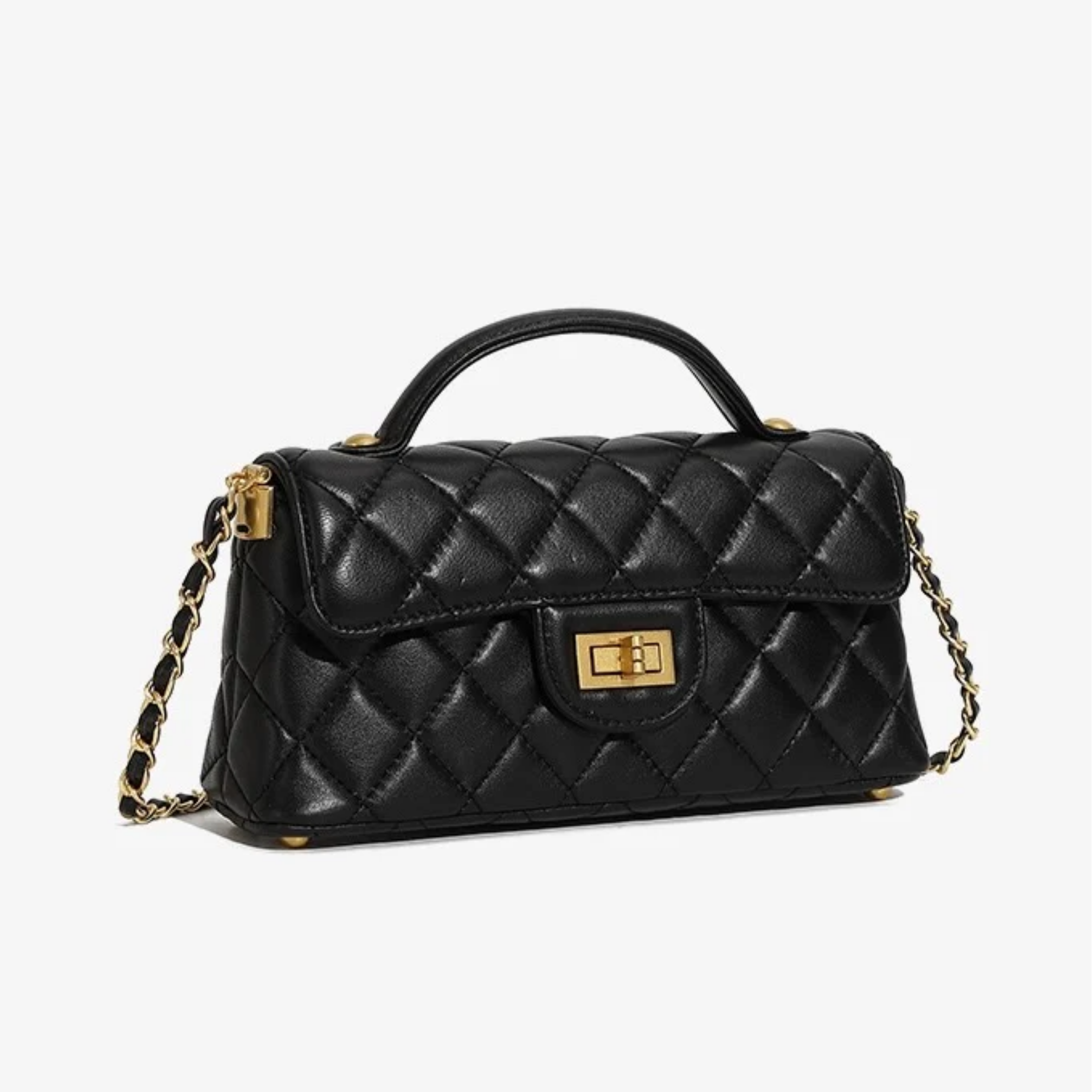 Genuine Leather Quilted Chain Crossbody Shoulder Bag for Women