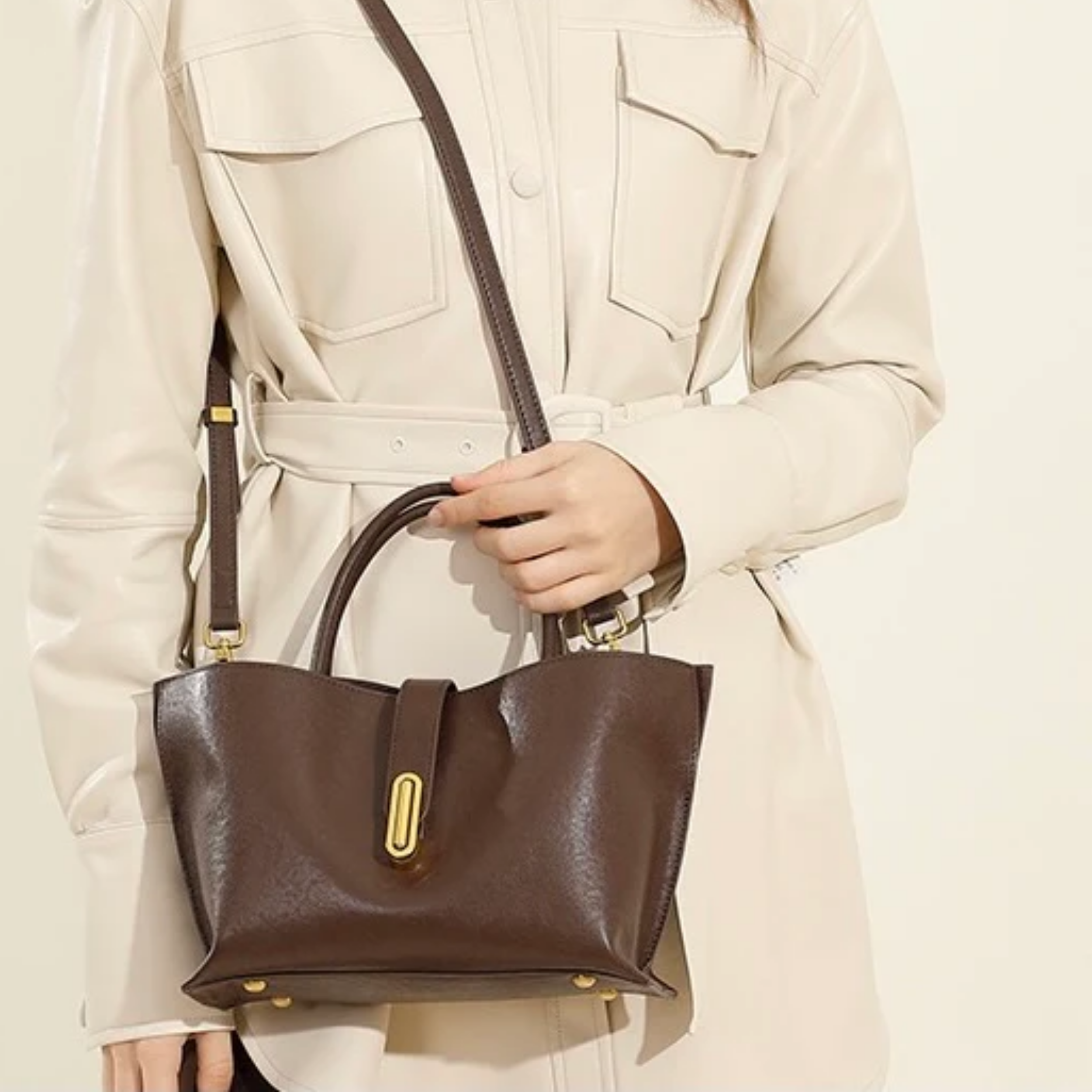 Genuine Cowhide Crossbody Tote Bag - Stylish Leather Handbag for Everyday Use